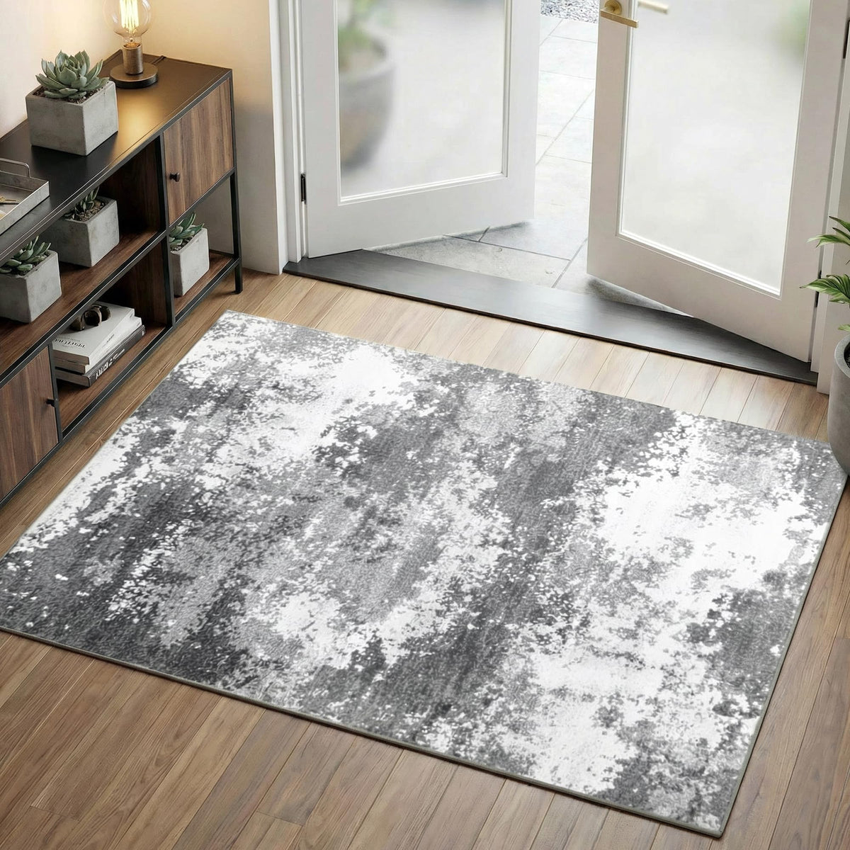 Entryway Rug 2x3 Grey Door Mat Indoor Entrance 24x36, Washable Small Throw Rugs for Kitchen Floor, Entry, Front Door, Bedroom Bedside, Non-Slip Low Pile Stain & Fade Resistant, Abstract Gray