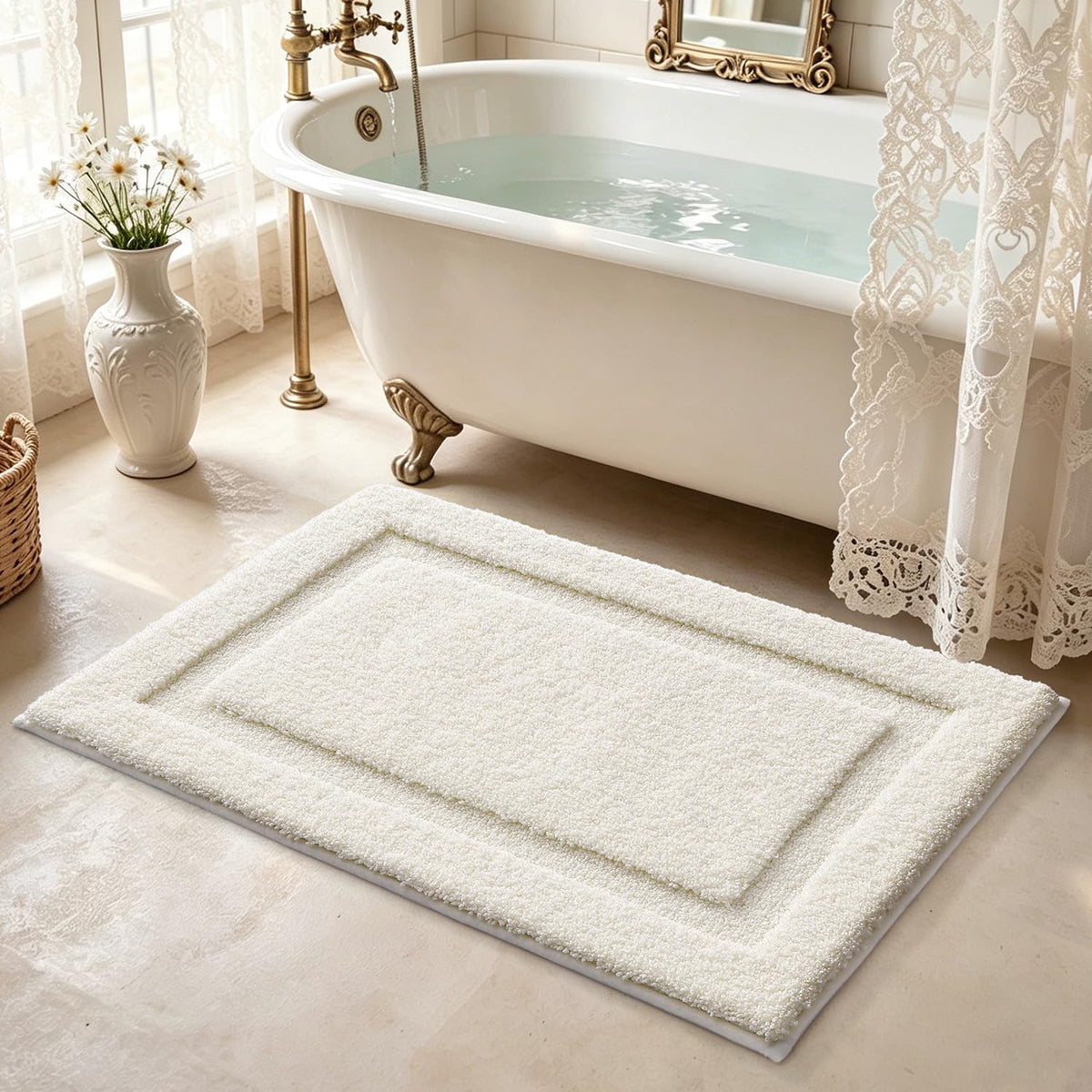 LUMI Ultra Soft Bathroom Rugs Absorbent, Non Slip Bath Mat 24x36, White