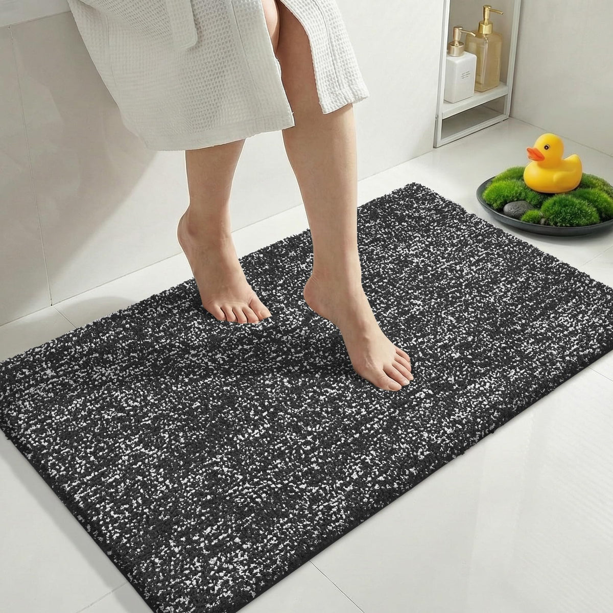 Yimobra Non Slip Machine Washable Bathroom Rug 24x17 Light Beige and White