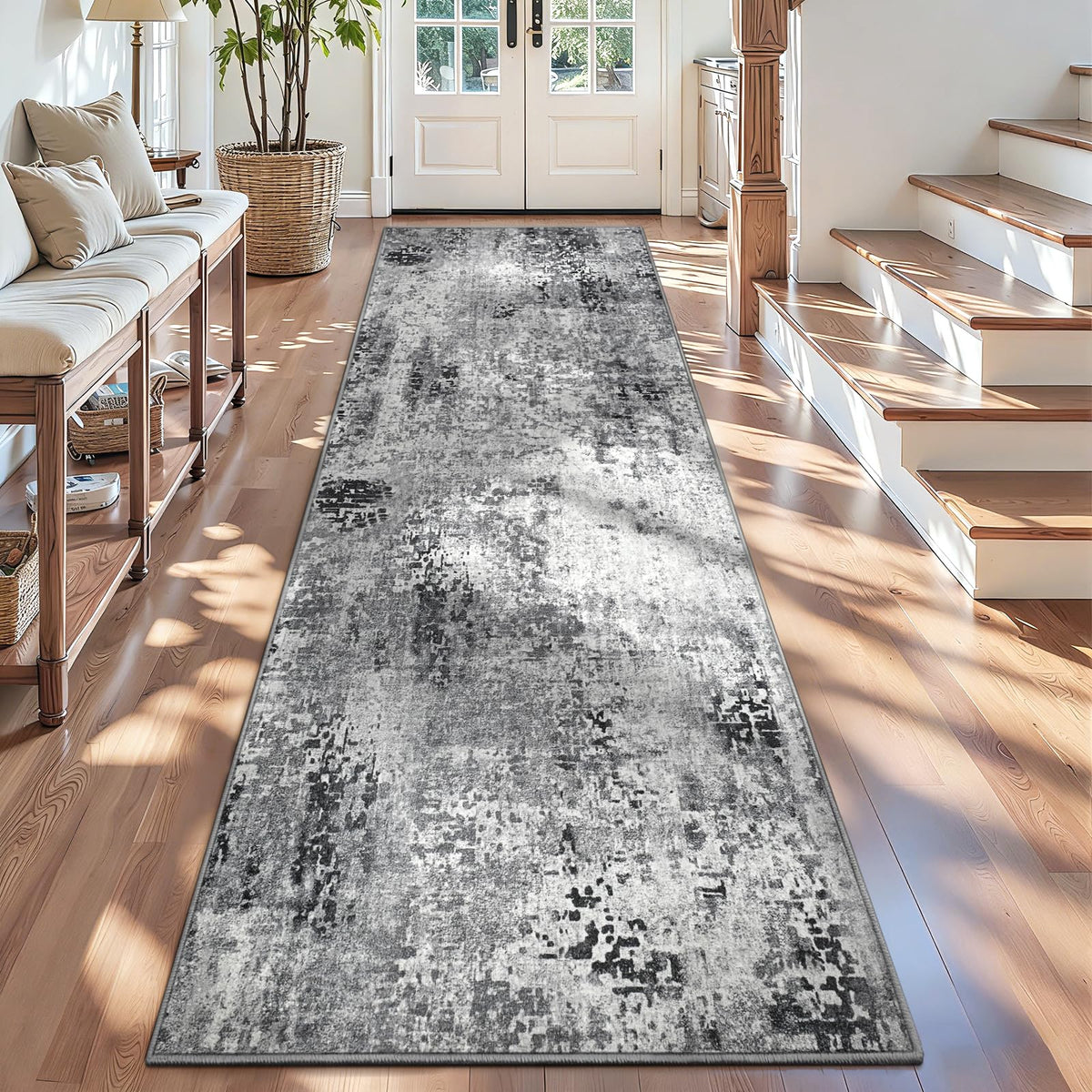 Ompaa 2x6 Rug Runners for Hallways Kitchen Runner Rug Non Slip Washable Grey Long Runner Rugs with Rubber Backing Soft Abstract Carpet Runner for Hallways, Kitchen, Bedroom, Bathroom, Entryway