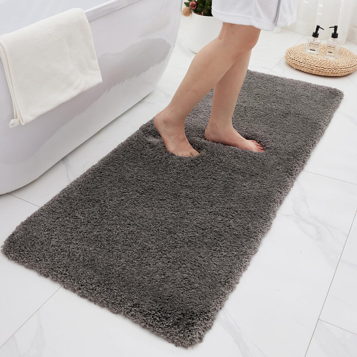 Microfiber Bathroom Rugs 24x17 Absorbent Soft Non Slip, Blue