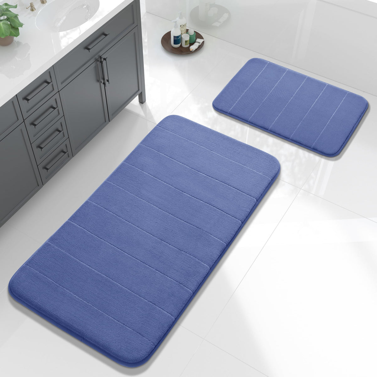 Yimobra Memory Foam Bathroom Rugs Sets 2 Piece - Super Soft Absorbent Quick Dry Bath Mat Set, Machine Washable Non Slip Floor Carpet for Tub Shower & Single Sink (17x24 & 31.5x20 Inch, Gray)