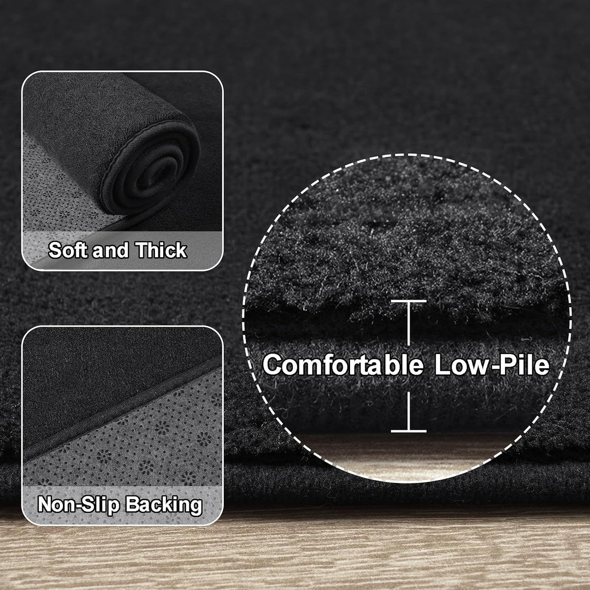 Amearea Modern Soft Hallway Runner Rug, 2x6 Feet Black Washable Runner Rugs