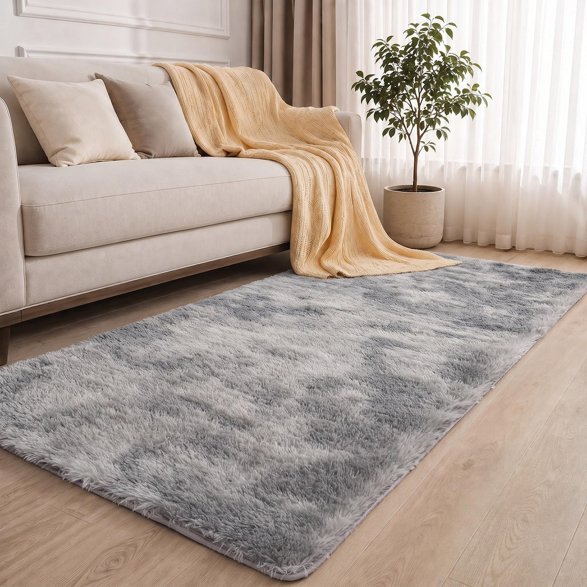 2x6 Dark Grey Fluffy Runner Rug for Hallway and Bedroom, Washable Soft Shaggy Carpet, Non-Slip Thick Shag Rug for Bedside and Living Room, Kids' and Girls' Nursery, Aesthetic Home Decor