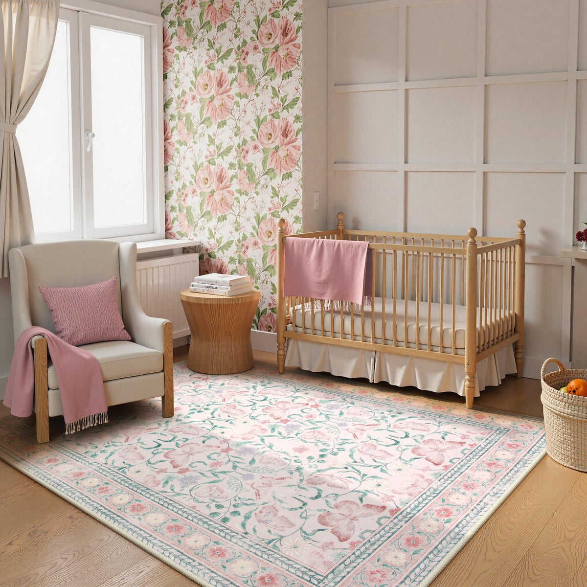 Lahome Floral Pink Bathroom Rug Runners for Hallways Non Slip 2x6