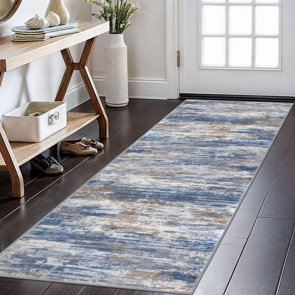 KOZYFLY Abstract Entryway Rug 2x3 Washable Door Mat Indoor Blue Beige