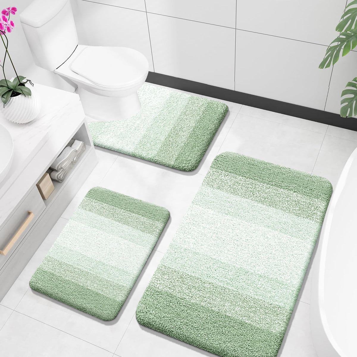 OLANLY Microfiber Bathroom Rugs Sets 3 Piece, Absorbent Bath Mats, Grey