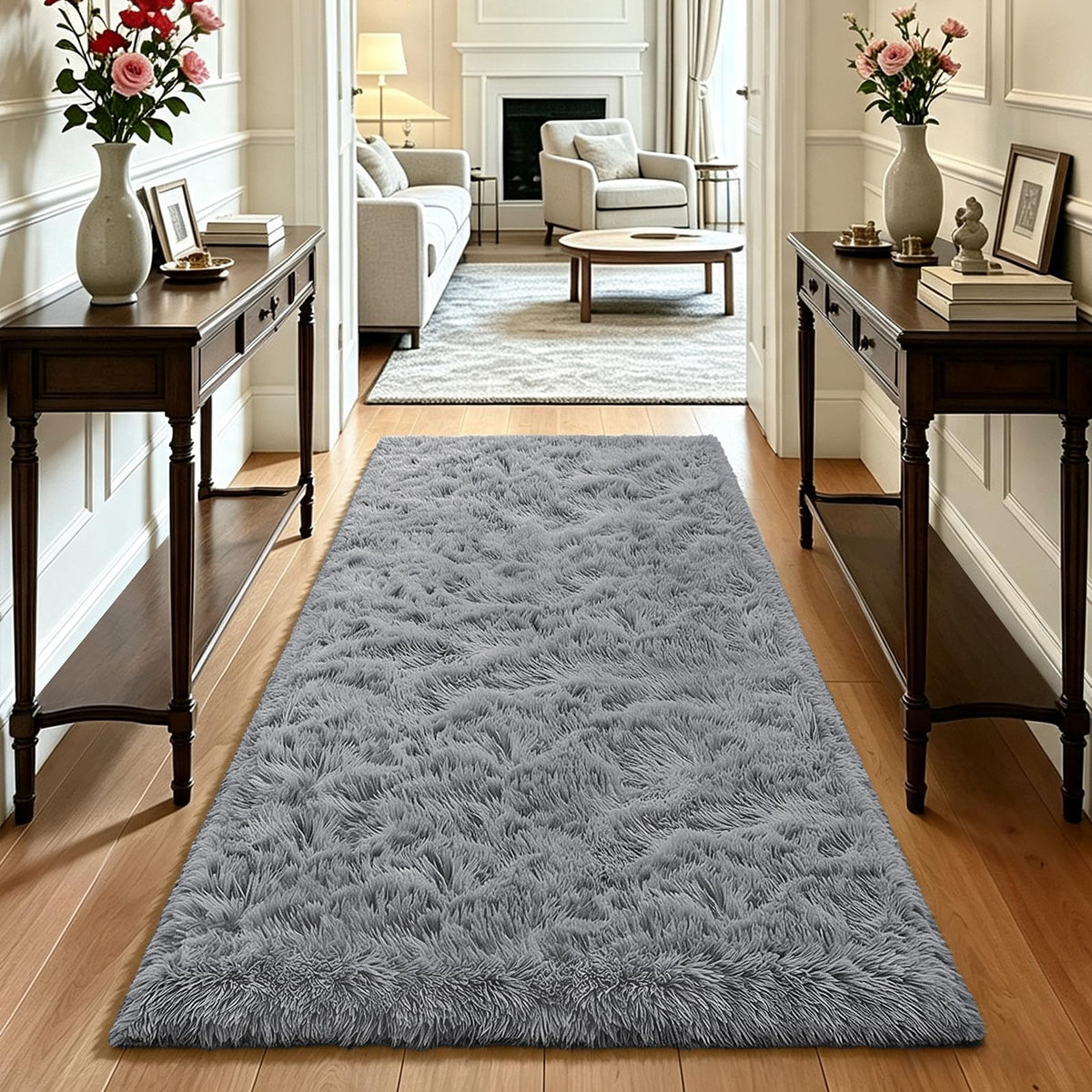 Beige 2x4 Area Rugs for Bedroom, Fluffy Shag Rug Small Rug Bedside Carpet