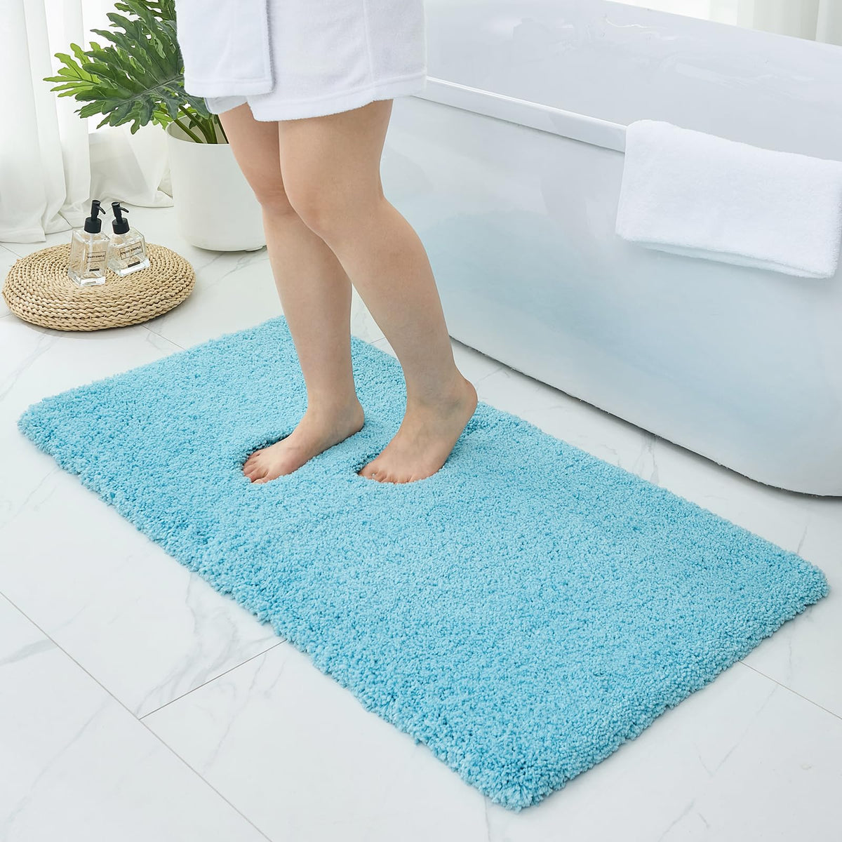Microfiber Bathroom Rugs 24x17 Absorbent Soft Non Slip, Blue