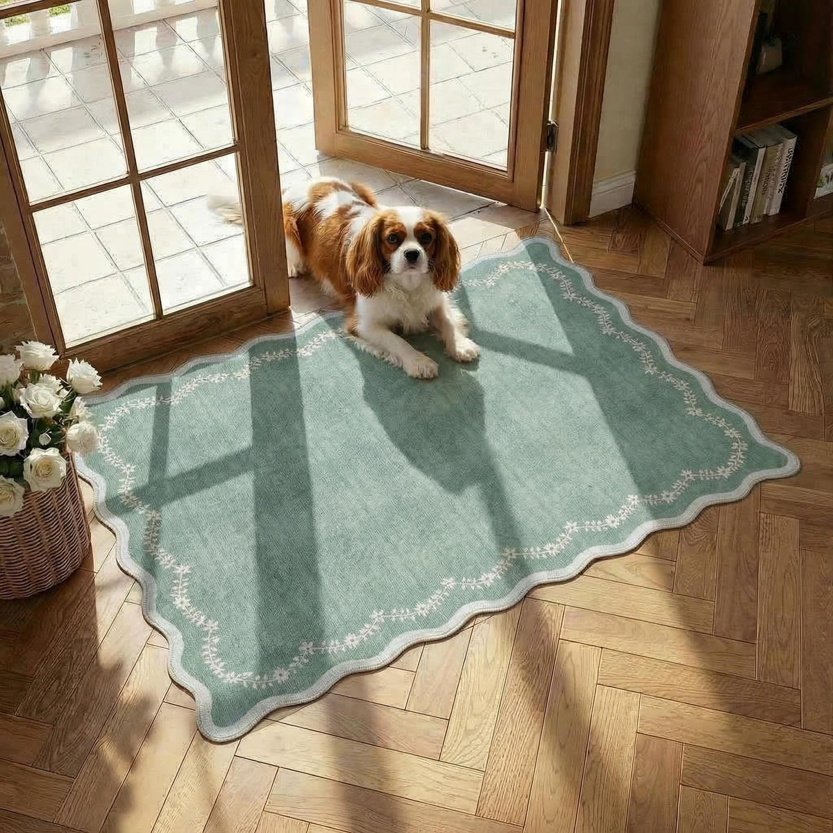 GarveeHome 3x5 Scalloped Washable Area Rug Non Slip Bedroom Entryway Rug