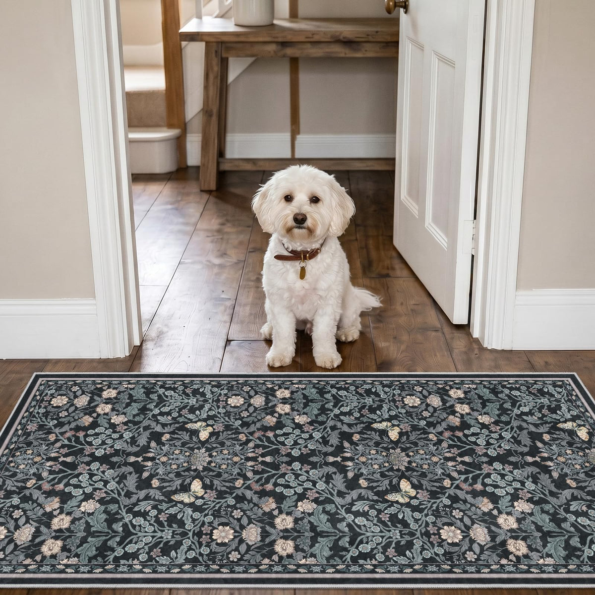 2x3 Washable Entryway Area Rug - Non-Slip Boho Throw Rugs Beige Gray
