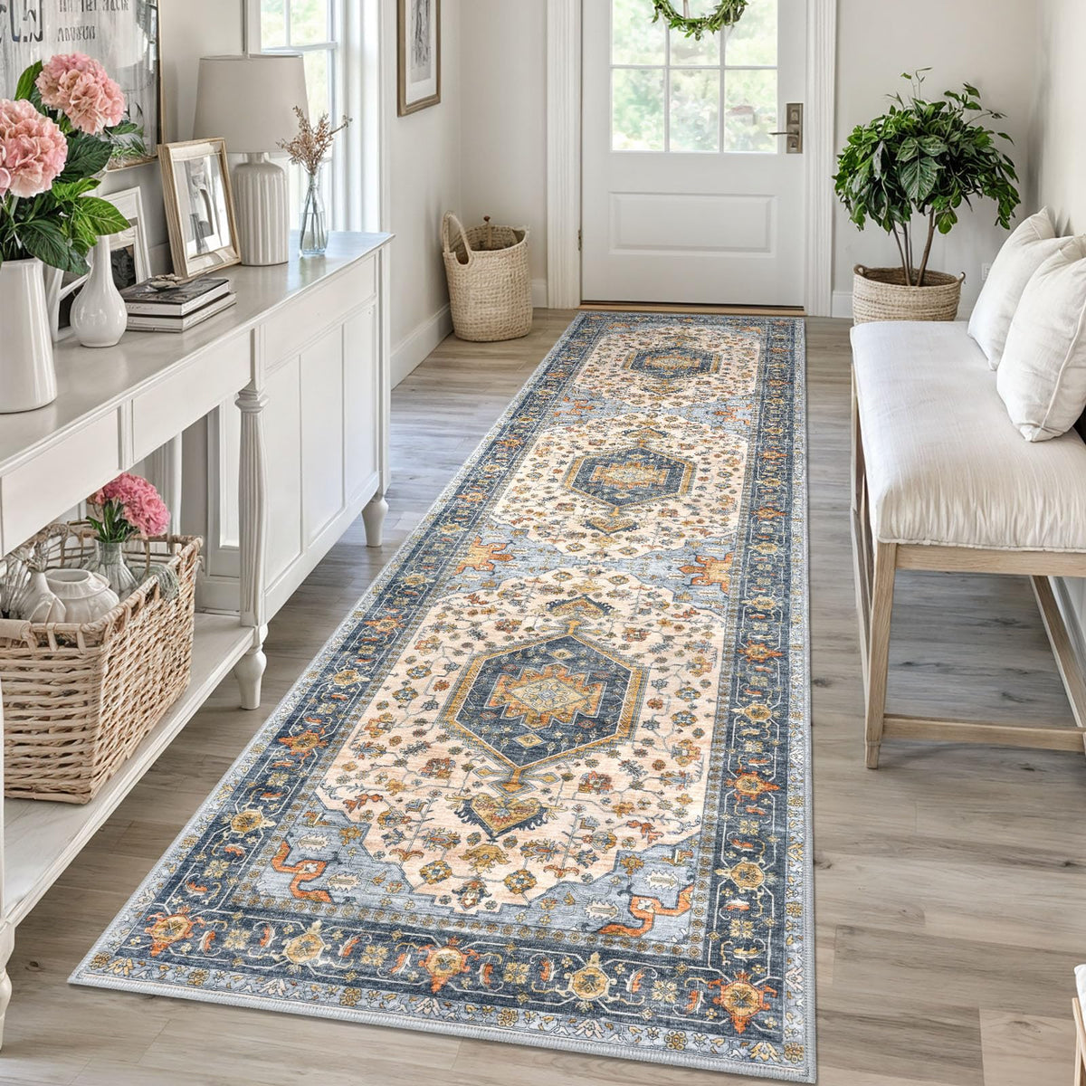 KUTA Entryway Rugs Indoor Washable Small Area Rug 2x3 Blue Entrance Carpet