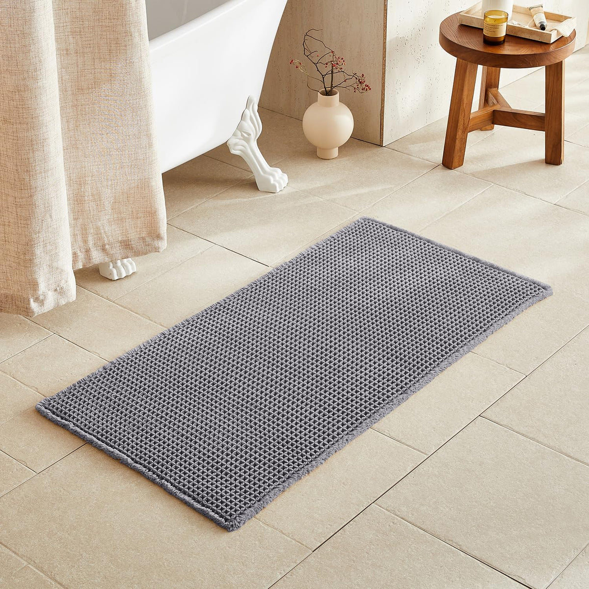 TYUU Waffle Bath Mat, Boho Bathroom Rugs Non Slip Washable, 30x20 Khaki