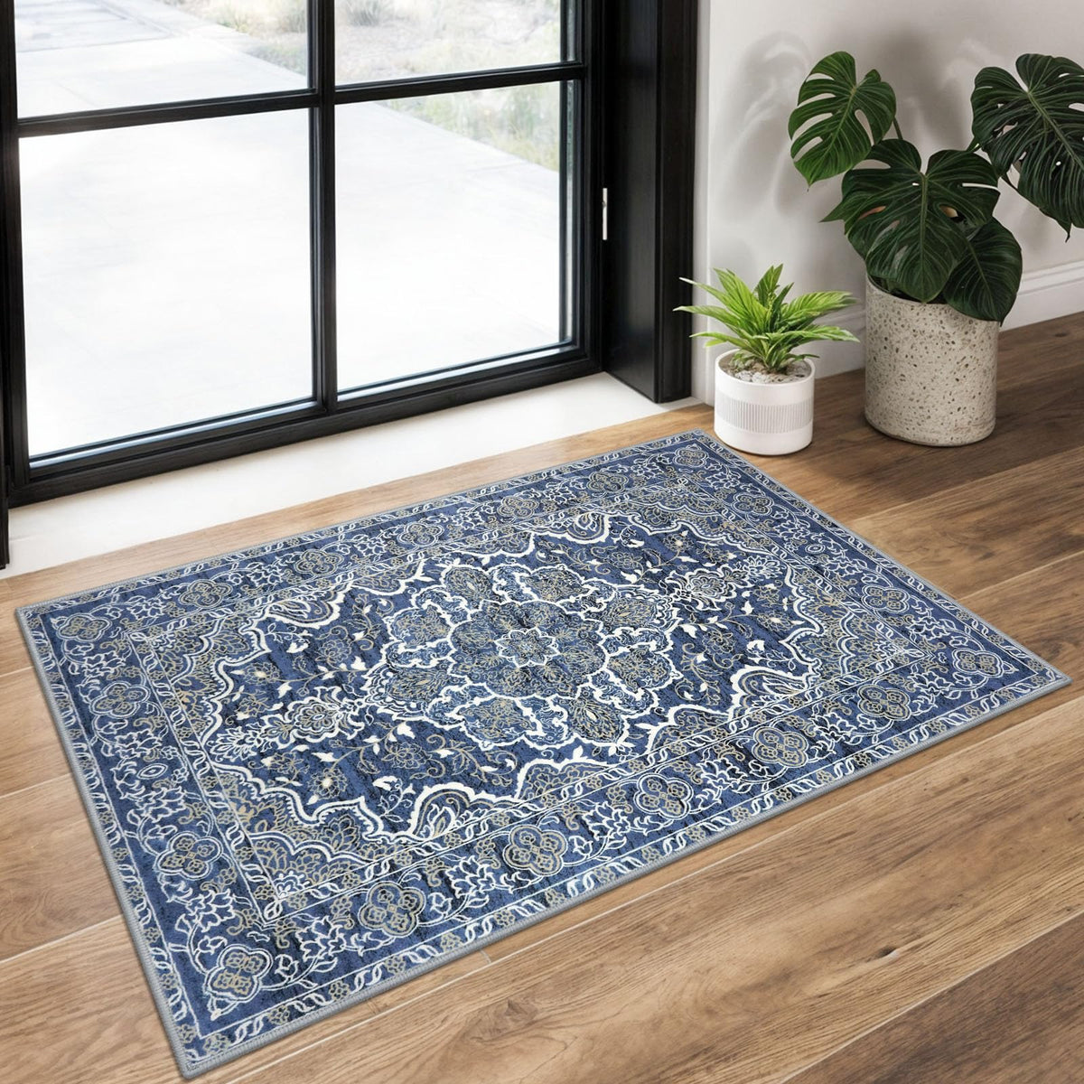 KUTA Entryway Rugs Indoor Washable Small Area Rug 2x3 Blue Entrance Carpet