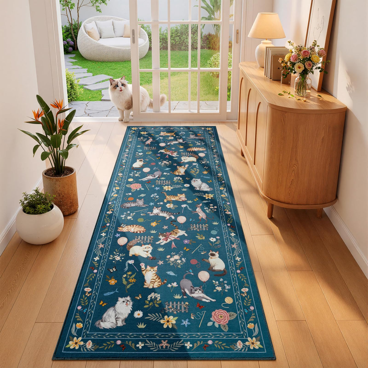 Unirea 2x3 Black Cute Cat Area Rug for Kitchen Entryway, Washable Door Mat