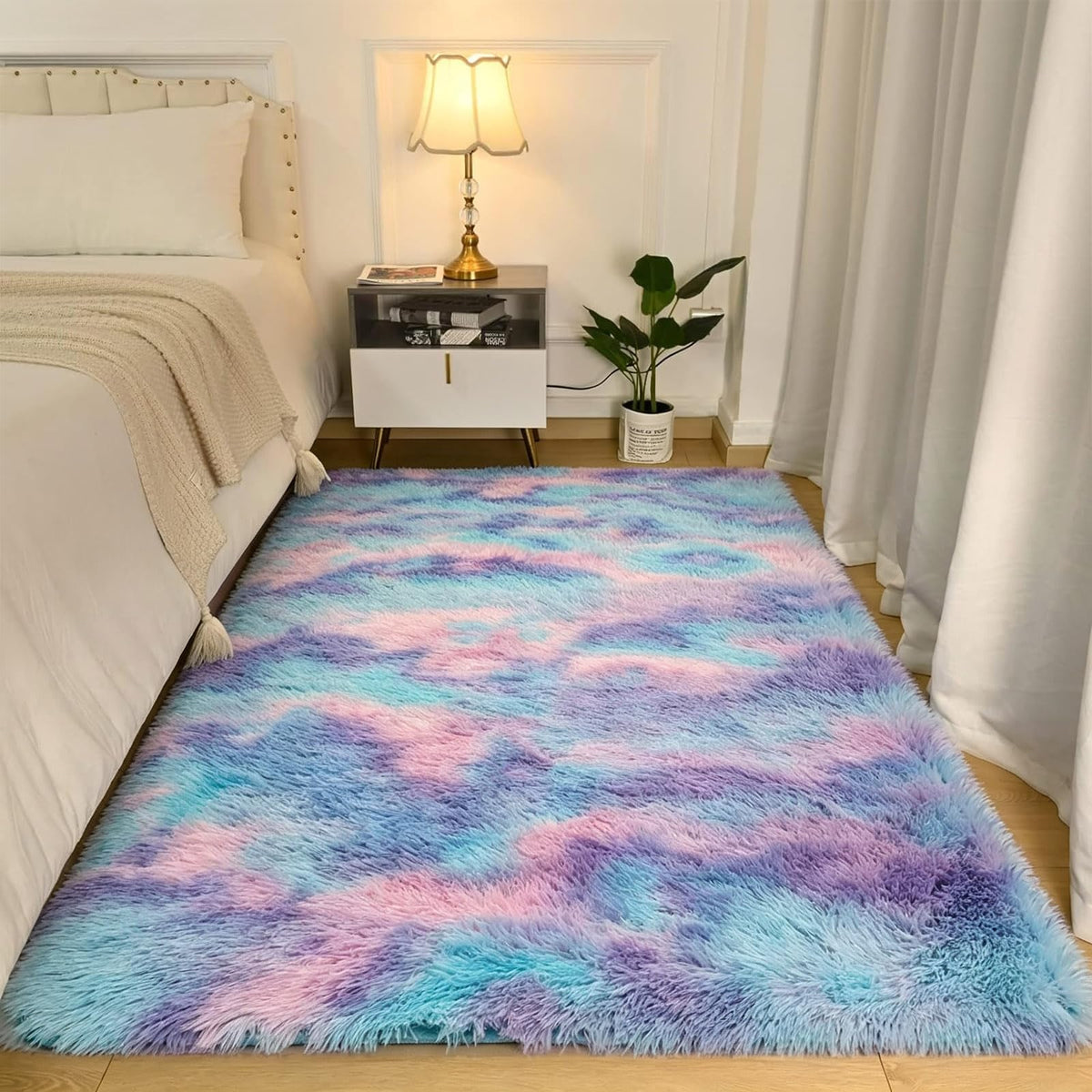 2x6 Dark Grey Fluffy Runner Rug for Hallway and Bedroom, Washable Soft Shaggy Carpet, Non-Slip Thick Shag Rug for Bedside and Living Room, Kids' and Girls' Nursery, Aesthetic Home Decor