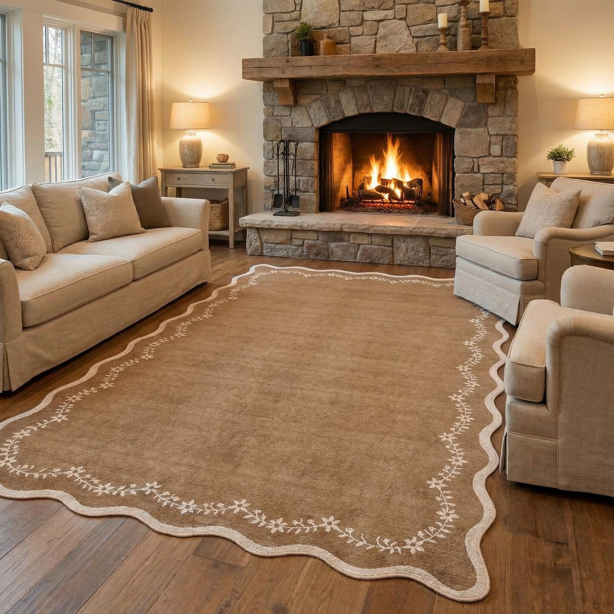 GarveeHome 3x5 Scalloped Washable Area Rug Non Slip Bedroom Entryway Rug