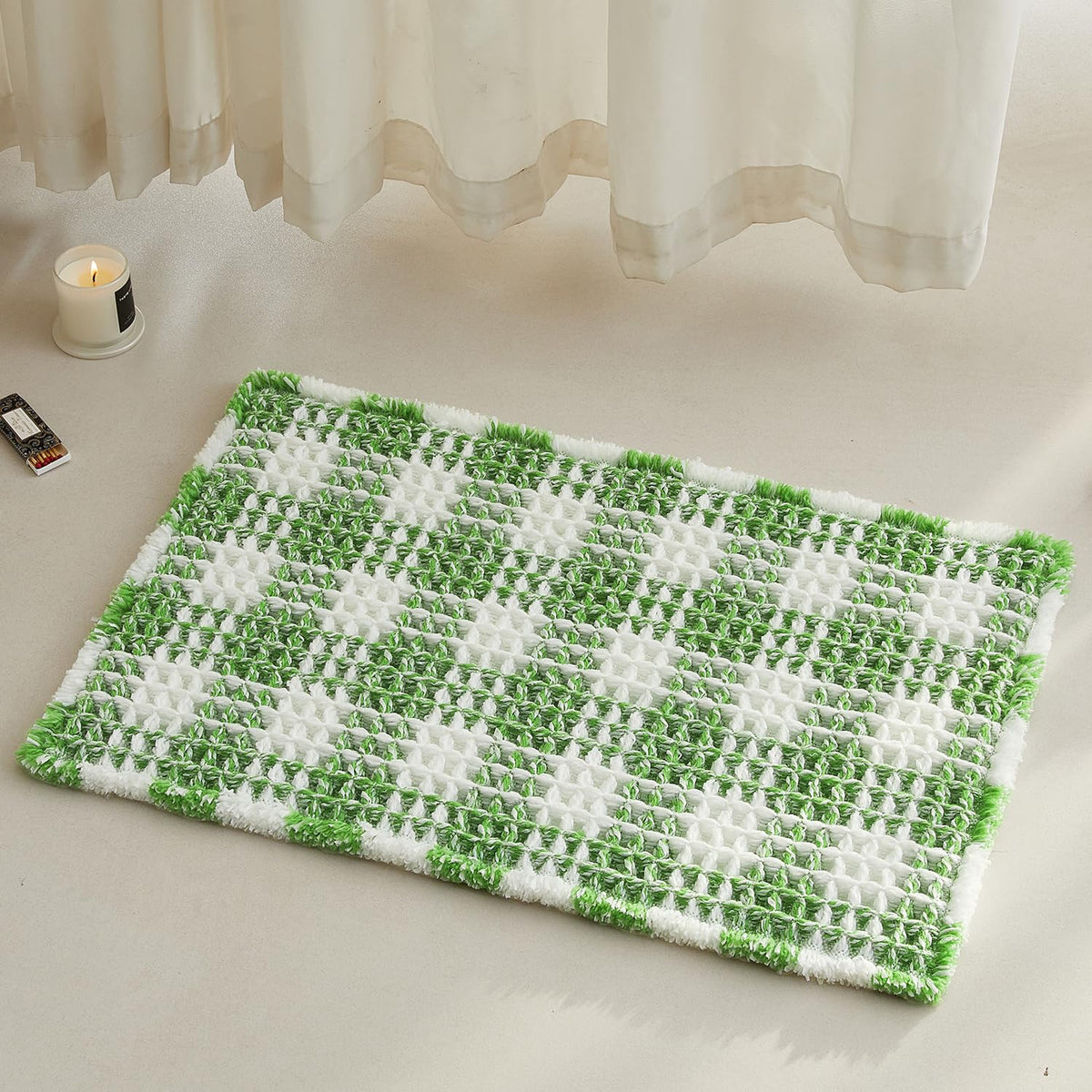 TYUU Waffle Bath Mat, Boho Bathroom Rugs Non Slip Washable, 30x20 Khaki