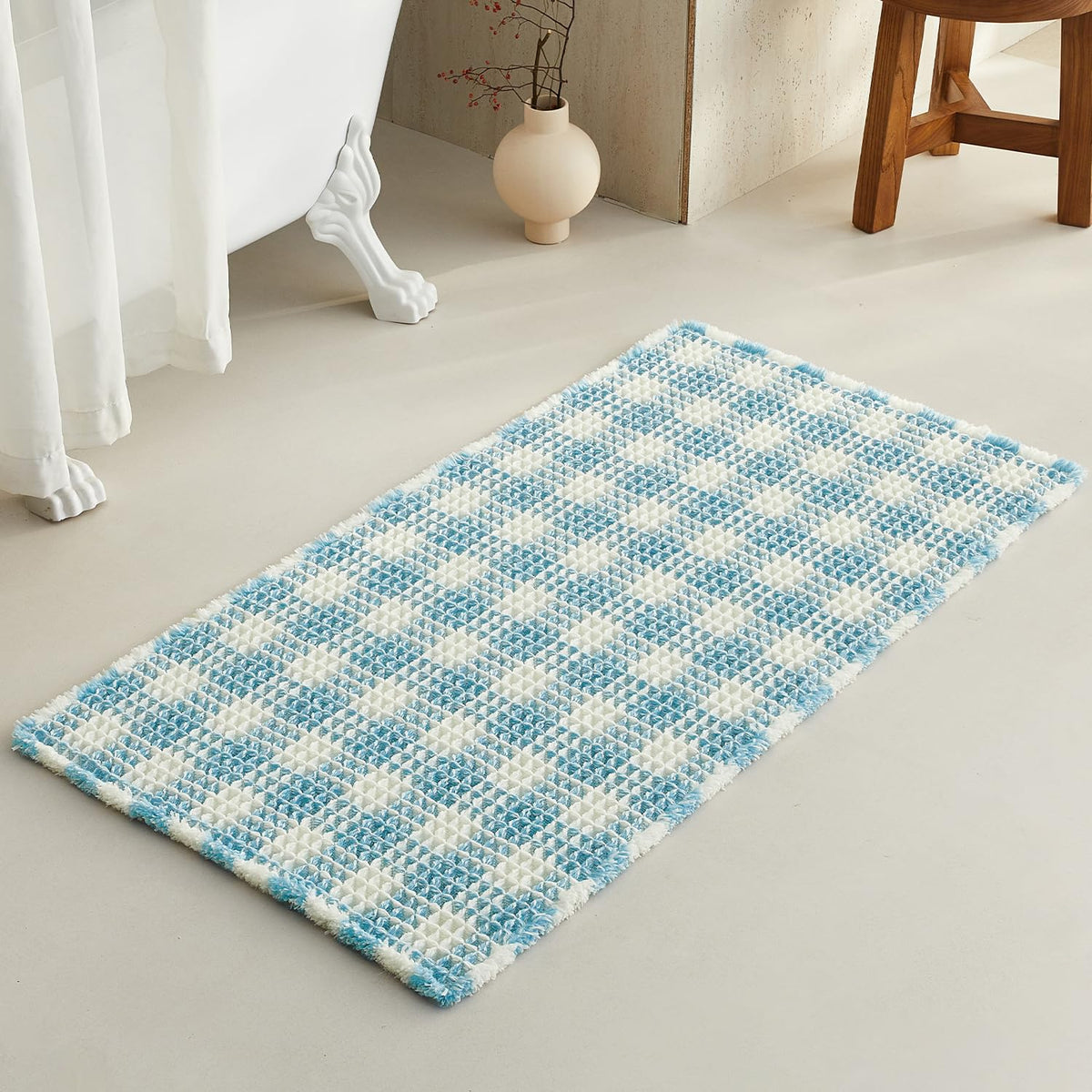 TYUU Waffle Bath Mat, Boho Bathroom Rugs Non Slip Washable, 30x20 Khaki