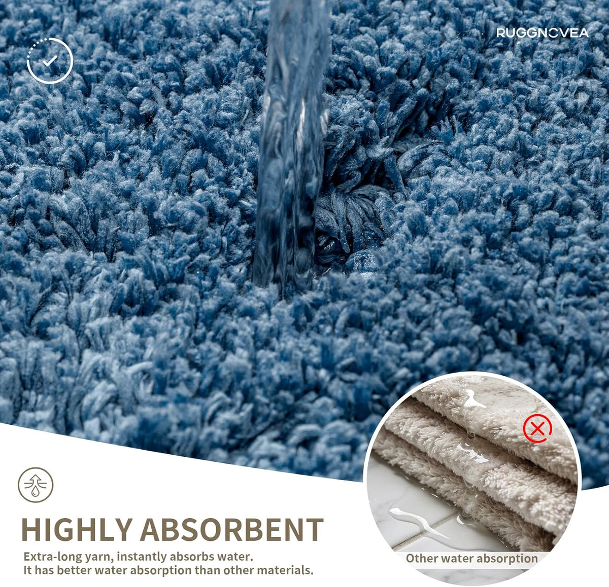 Microfiber Bathroom Rugs 24x17 Absorbent Soft Non Slip, Blue