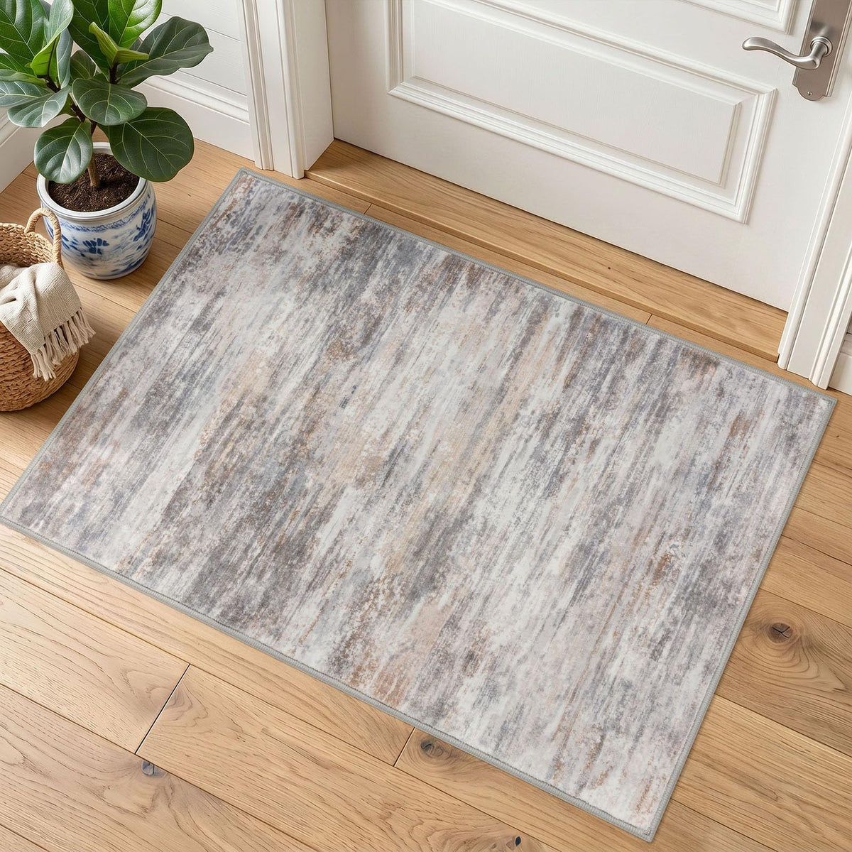 KOZYFLY Abstract Rugs for Entryway 2x3 Washable Small Area Rug Grey-Blue