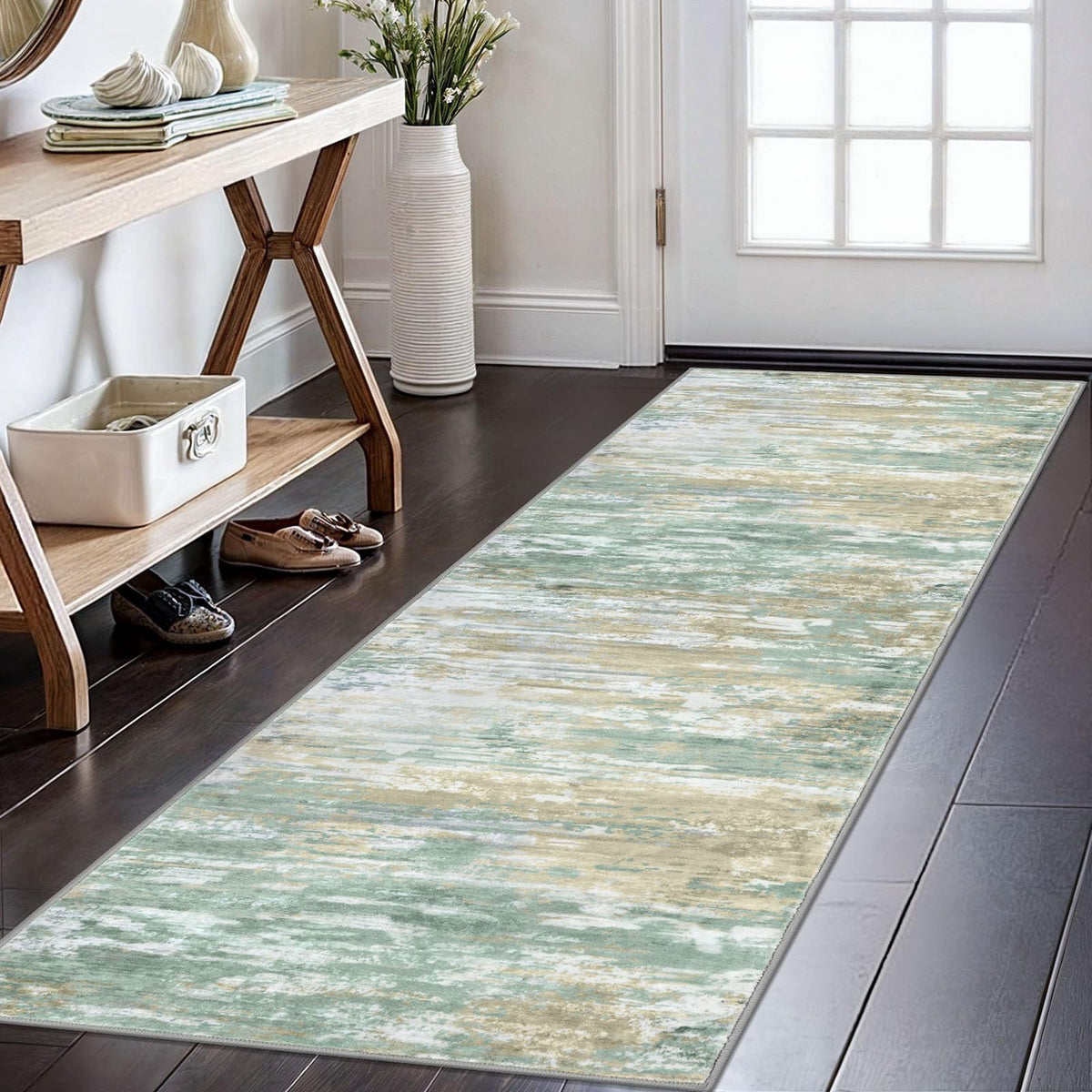 KOZYFLY Abstract Entryway Rug 2x3 Washable Door Mat Indoor Blue Beige