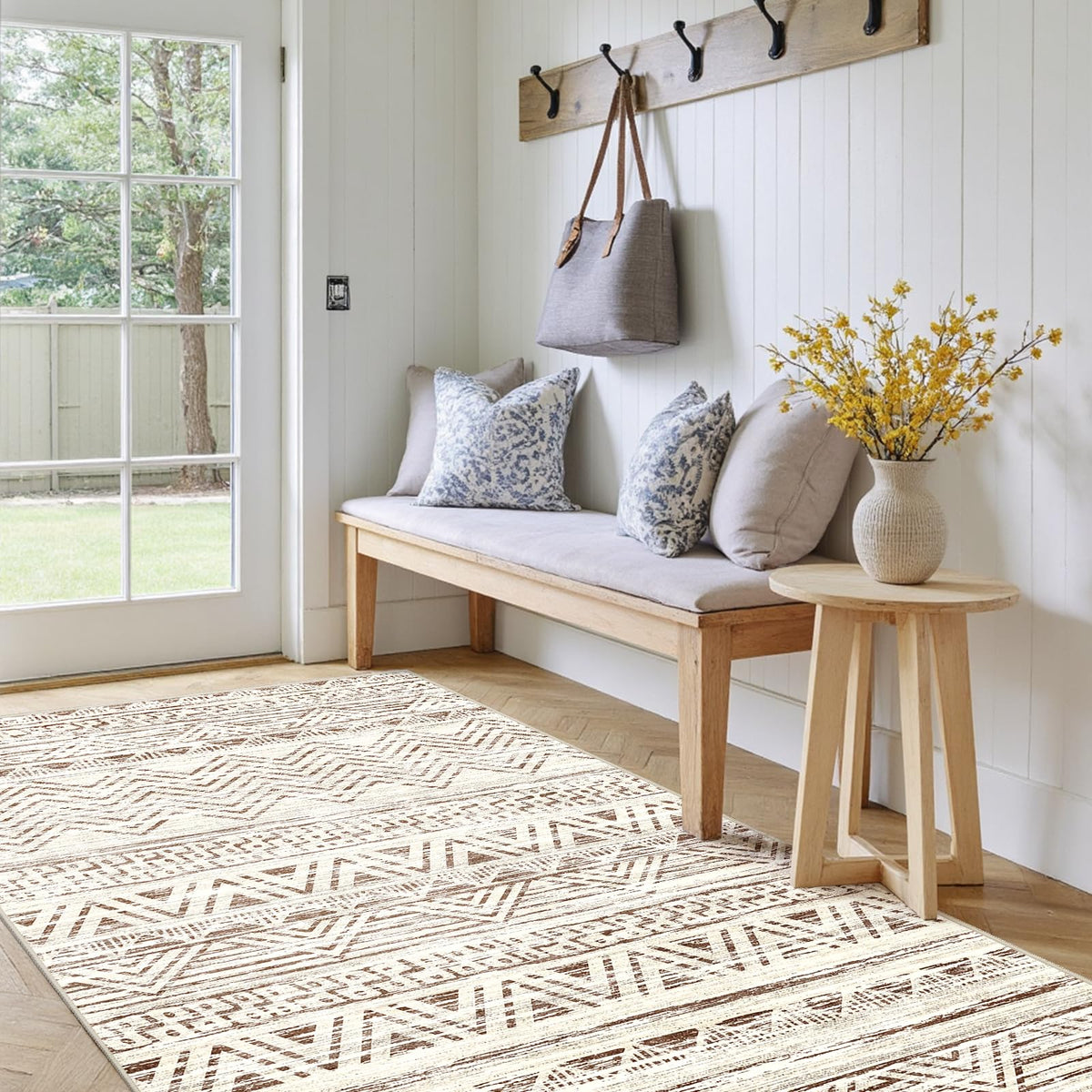 2x5 Runner Rug Washable Moroccan: Non Slip Kitchen Long Floor Mat Beige