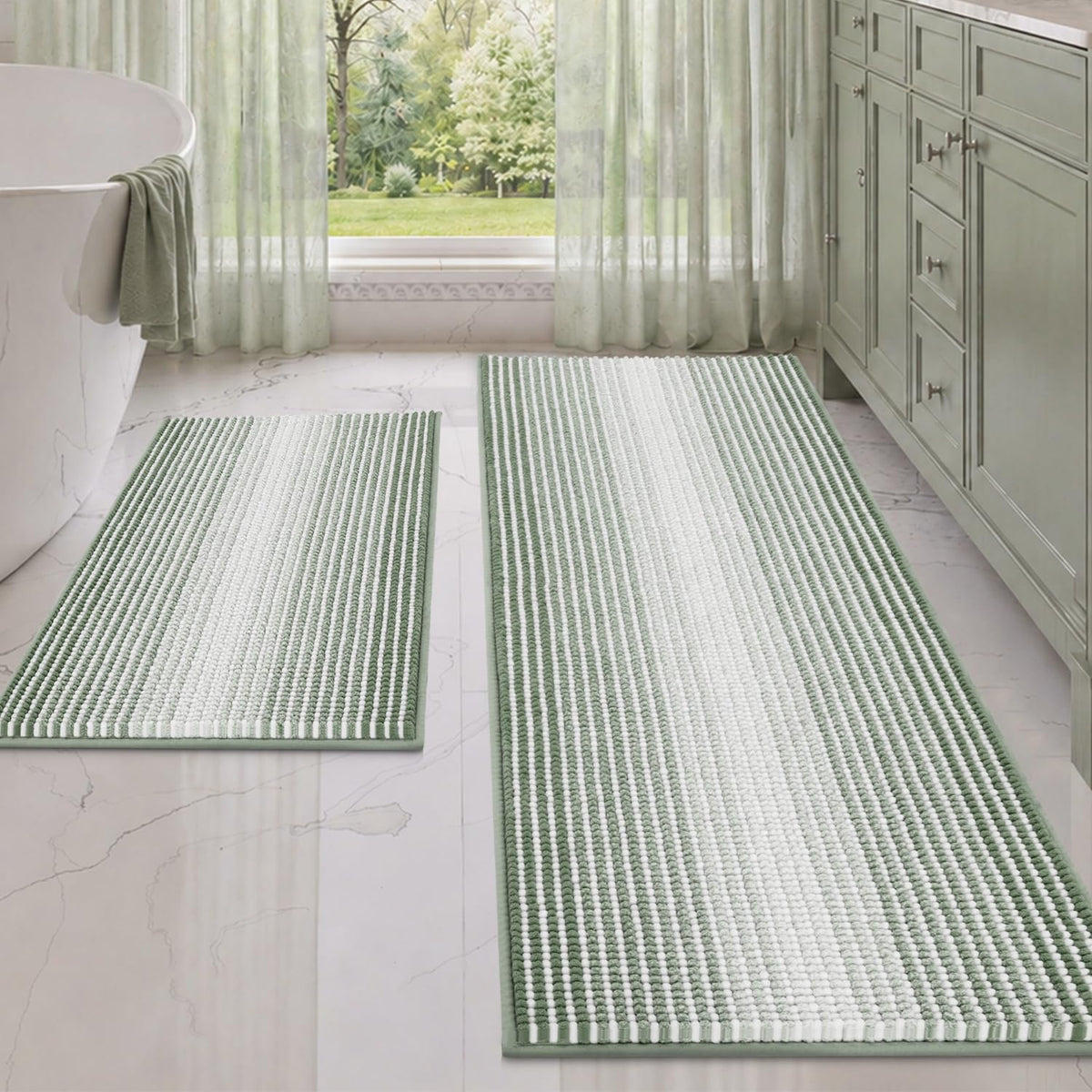 BSICPRO Bathroom Rugs Sets 2 Piece, Non Slip Boho Bath Mats, Beige