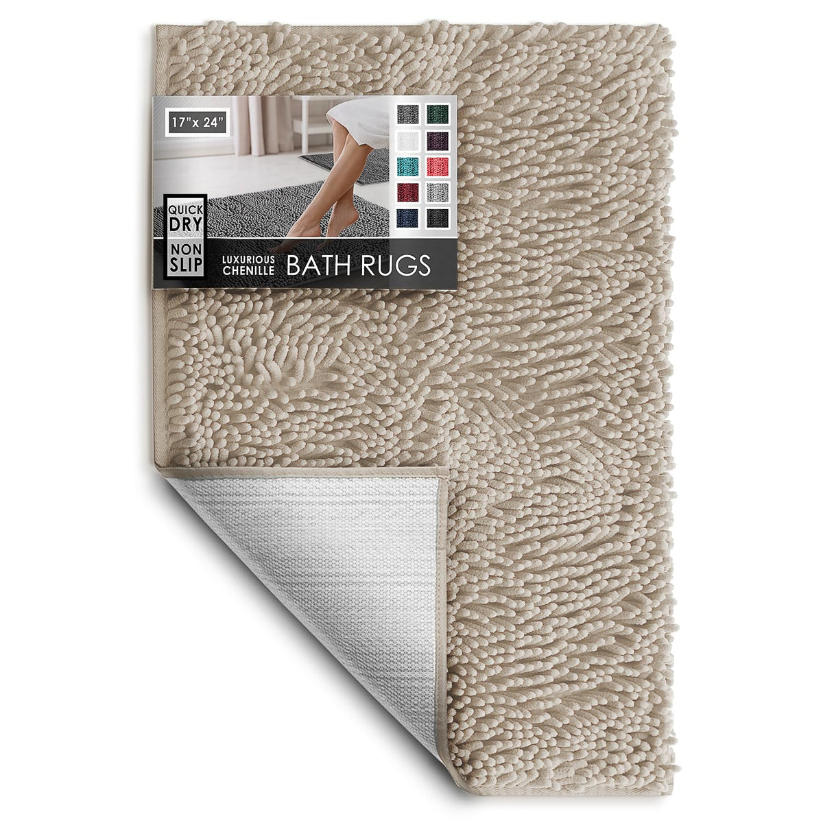 Hearth & Harbor Bathroom Rugs, Chenille Bath Mat - Machine Washable Bath Mats for Bathroom Non-Slip Backing Rubber, Quick Dry Bathroom Mat, 17 x 24 + 20 x 32 - Hunter Green