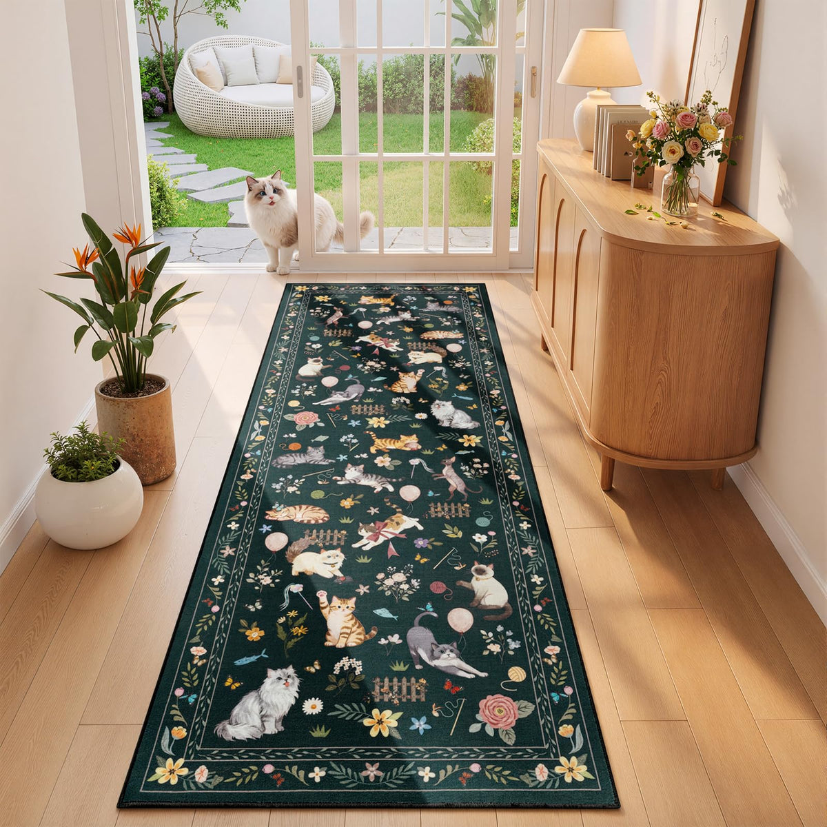 Unirea 2x3 Black Cute Cat Area Rug for Kitchen Entryway, Washable Door Mat