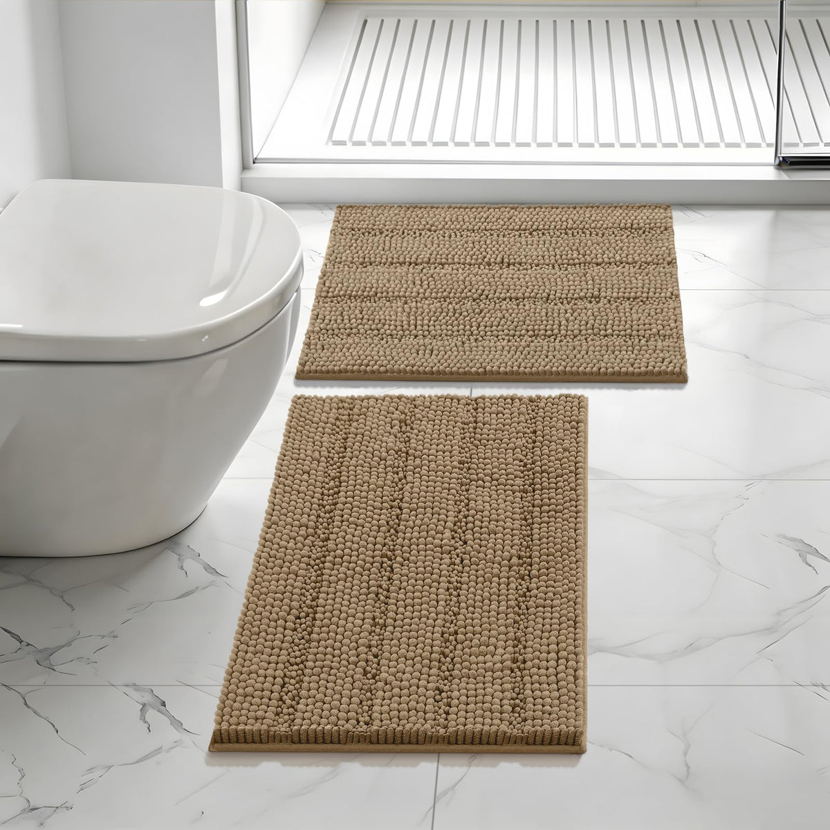 Bcoimo Small Bath Rug Mat,24x17 Chenille Non Slip Gray Bathroom Shower Mat
