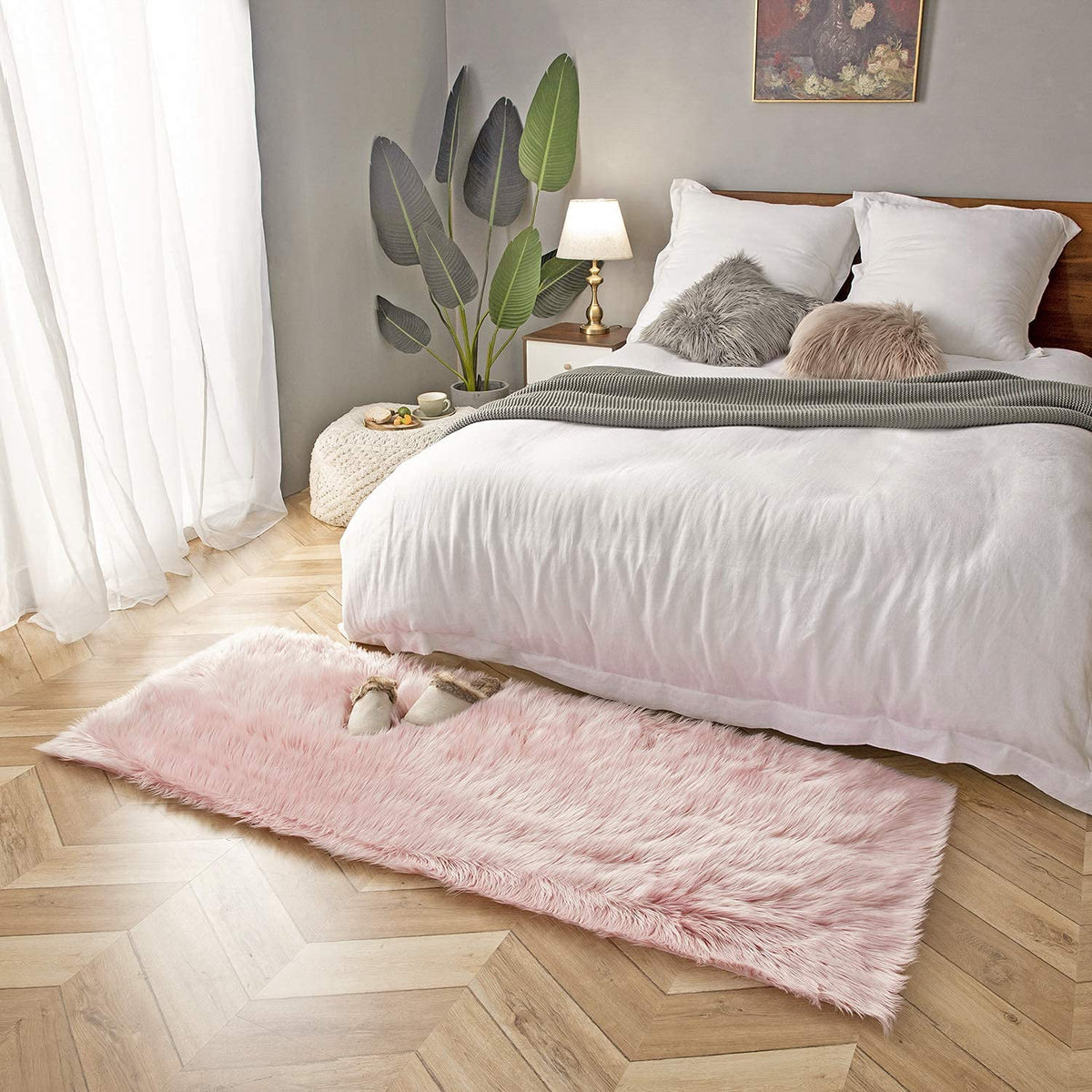 Ashler Faux Fur Rug, White, 2x3 Ft, Machine Washable