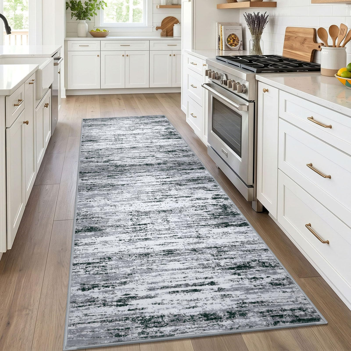 Lansny Abstract Washable 2x6 Runner Rug Non Slip Runners for Hallway
