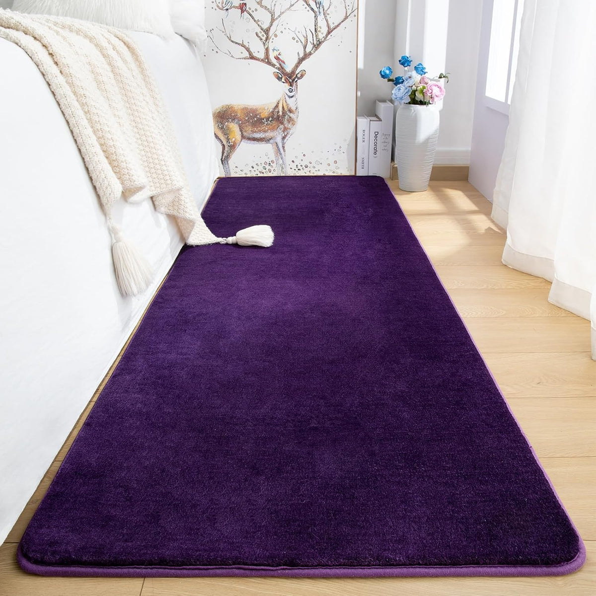 Przemy 2x6 Soft Runner Rug for Bedroom Living Room, Dark Purple Washable