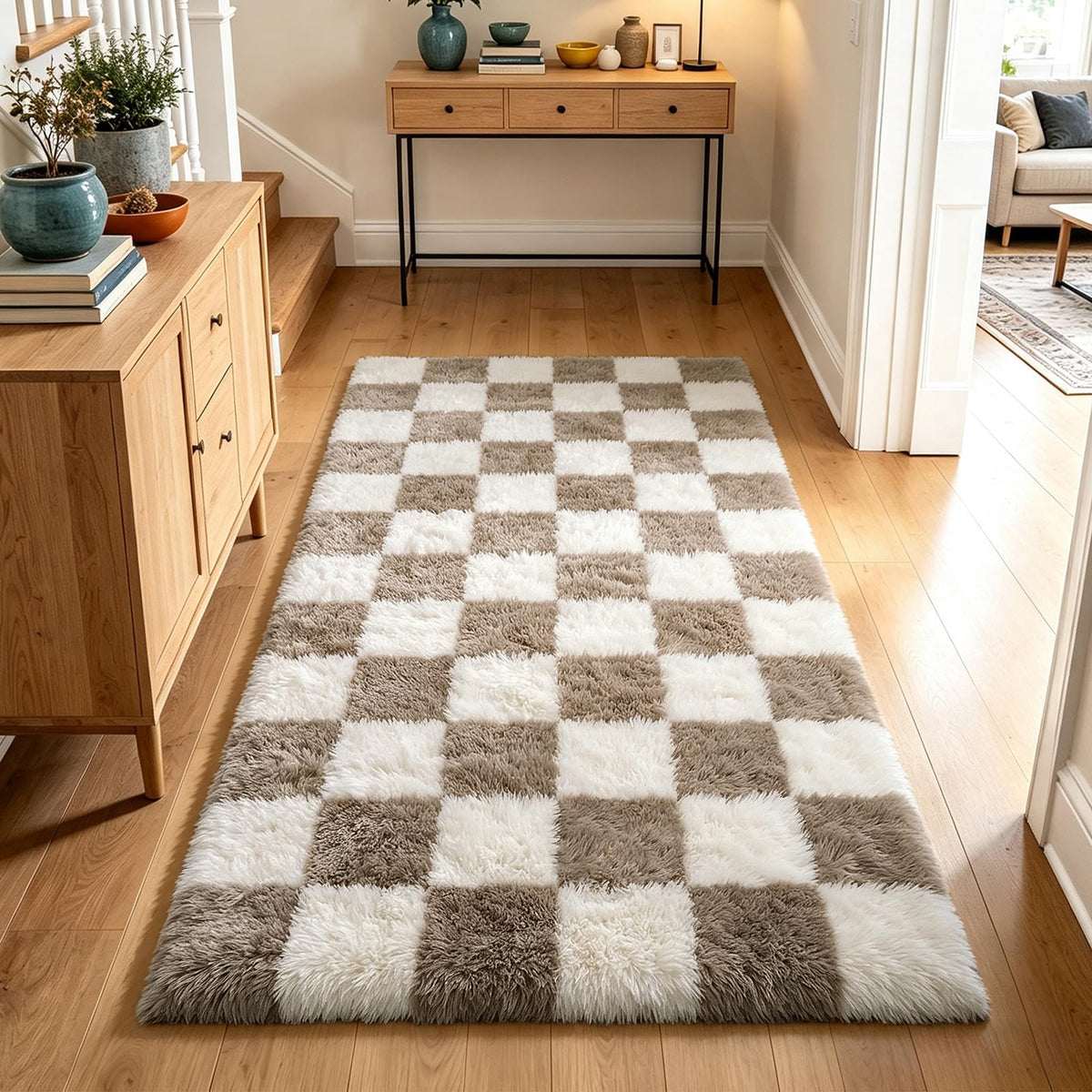 Beige 2x4 Area Rugs for Bedroom, Fluffy Shag Rug Small Rug Bedside Carpet