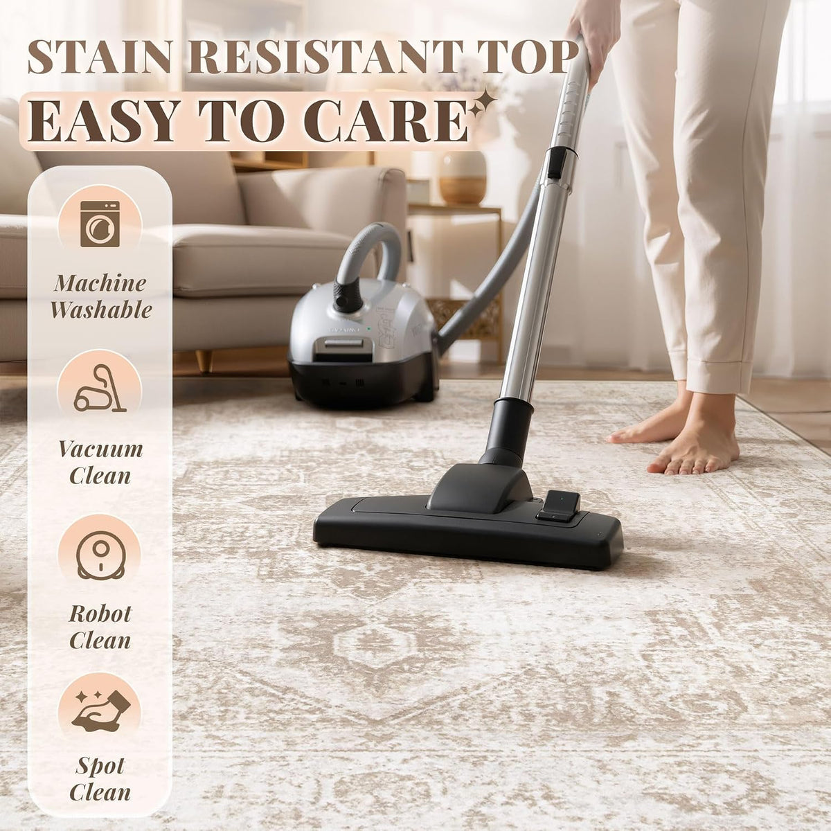 Runner Rug 2x6 Washable Rugs: Vintage Hallway Kitchen Runner Non Slip Low Pile Rug Runner Soft Stain Resistant Indoor Carpet Runners for Entryway Hall Bedroom Bedside (Beige, 2'x6')