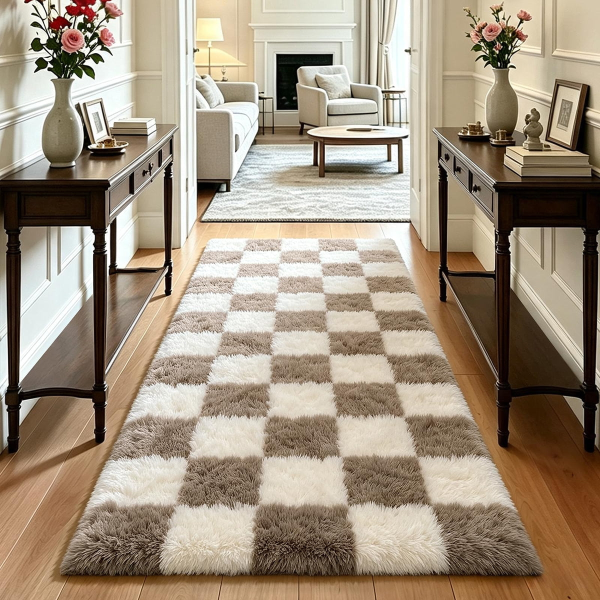 Beige 2x4 Area Rugs for Bedroom, Fluffy Shag Rug Small Rug Bedside Carpet