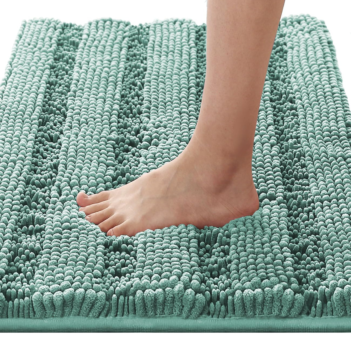 H.VERSAILTEX Bathroom Rugs Bath Rug Set 2 Piece Bathroom Contour Rug Toilet Mat Sets Non Slip Contour Bath Rug Ultra Thick Water Absorbent Striped Bath Mats Washable(47" x 17" Plus 20" x 20" U, Cream)