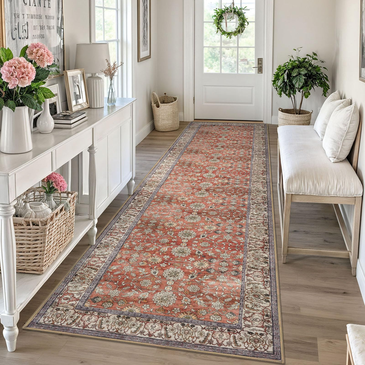 KUTA Vintage Floral Washable 2x3 Rugs for Entryway Blue Grey Beige