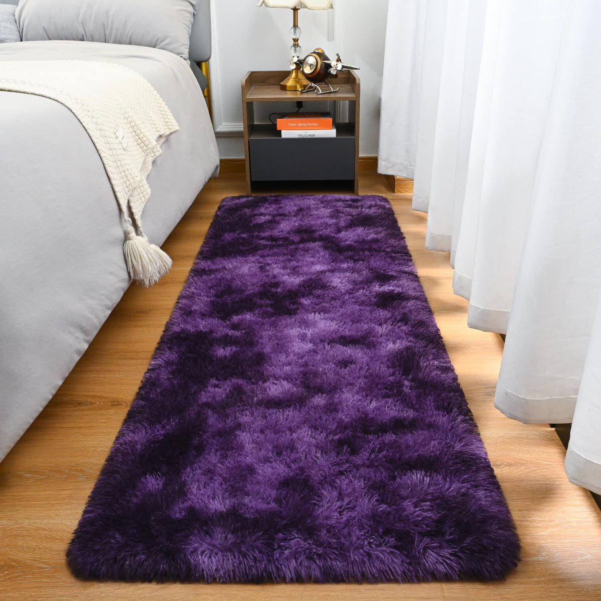 Goideal Fluffy Runner Rug for Bedroom Living Room, 2x6 Olive Green Bedside Rugs, Faux Fur Shag Modern Carpet Ultra Soft Girls Boys Room Home Decor, Solid