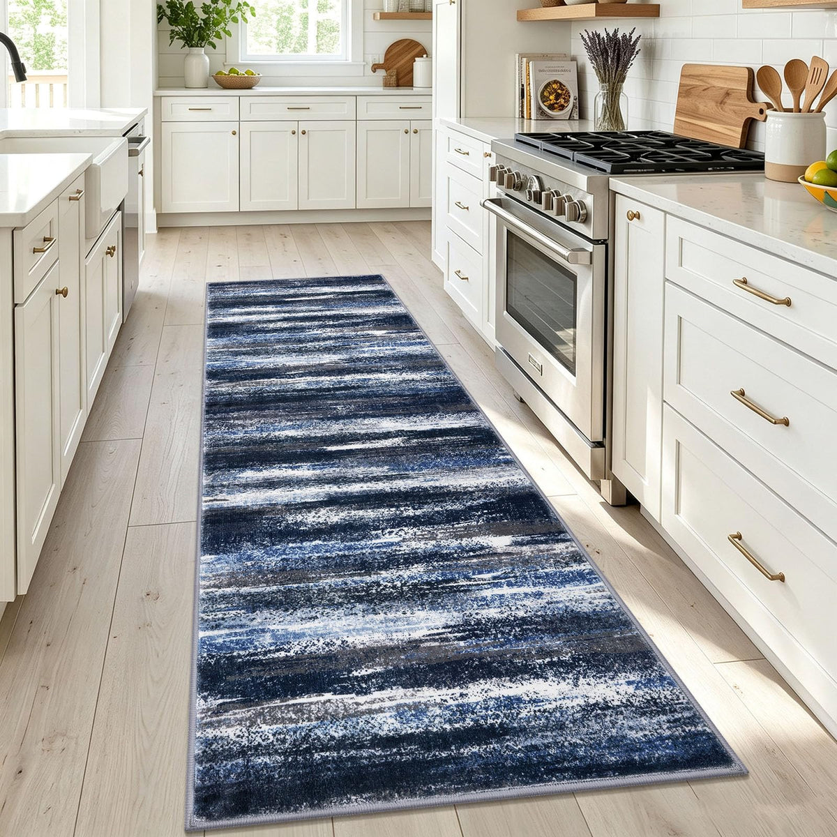 Lansny Abstract Washable 2x6 Runner Rug Non Slip Runners for Hallway