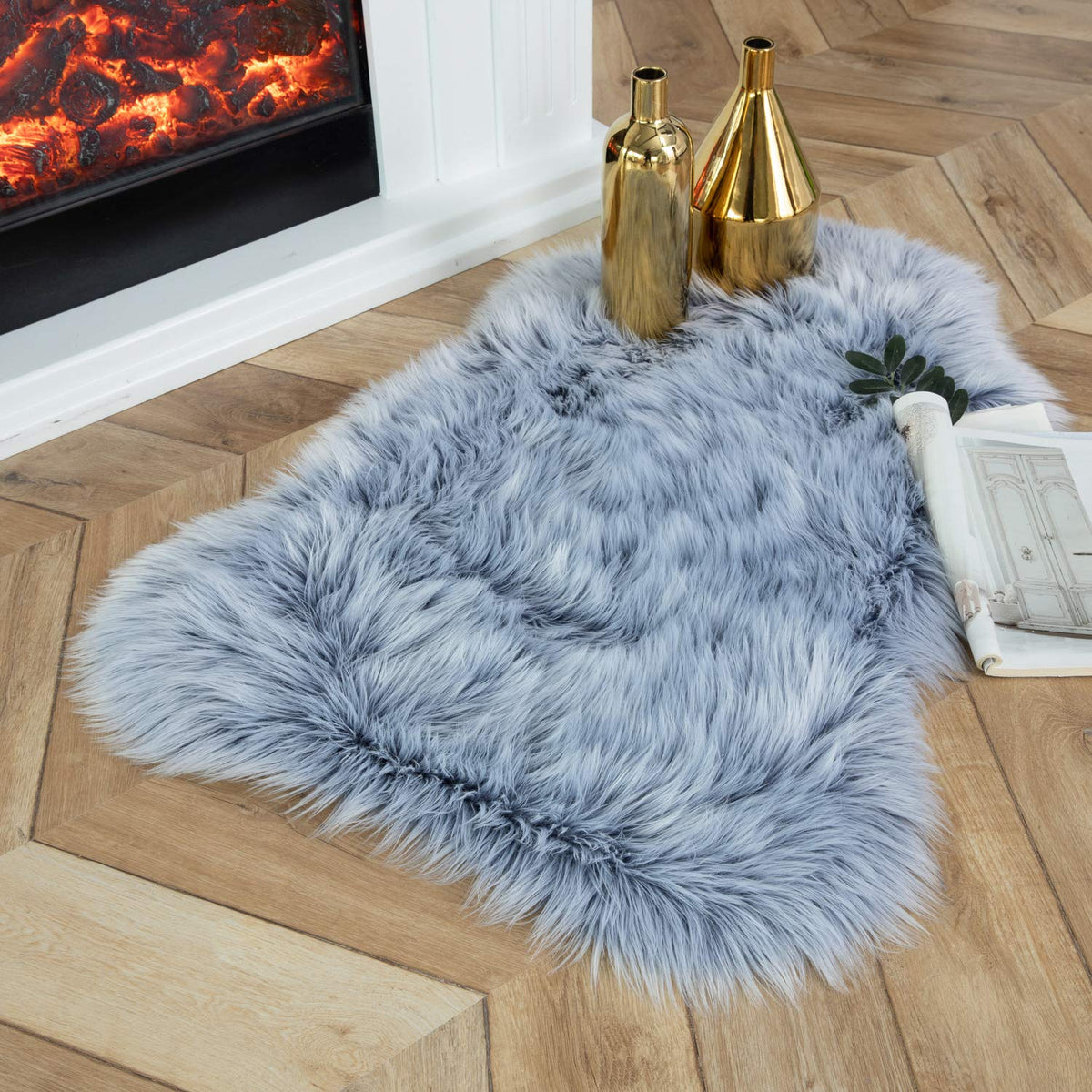 Ashler Faux Fur Rug, White, 2x3 Ft, Machine Washable