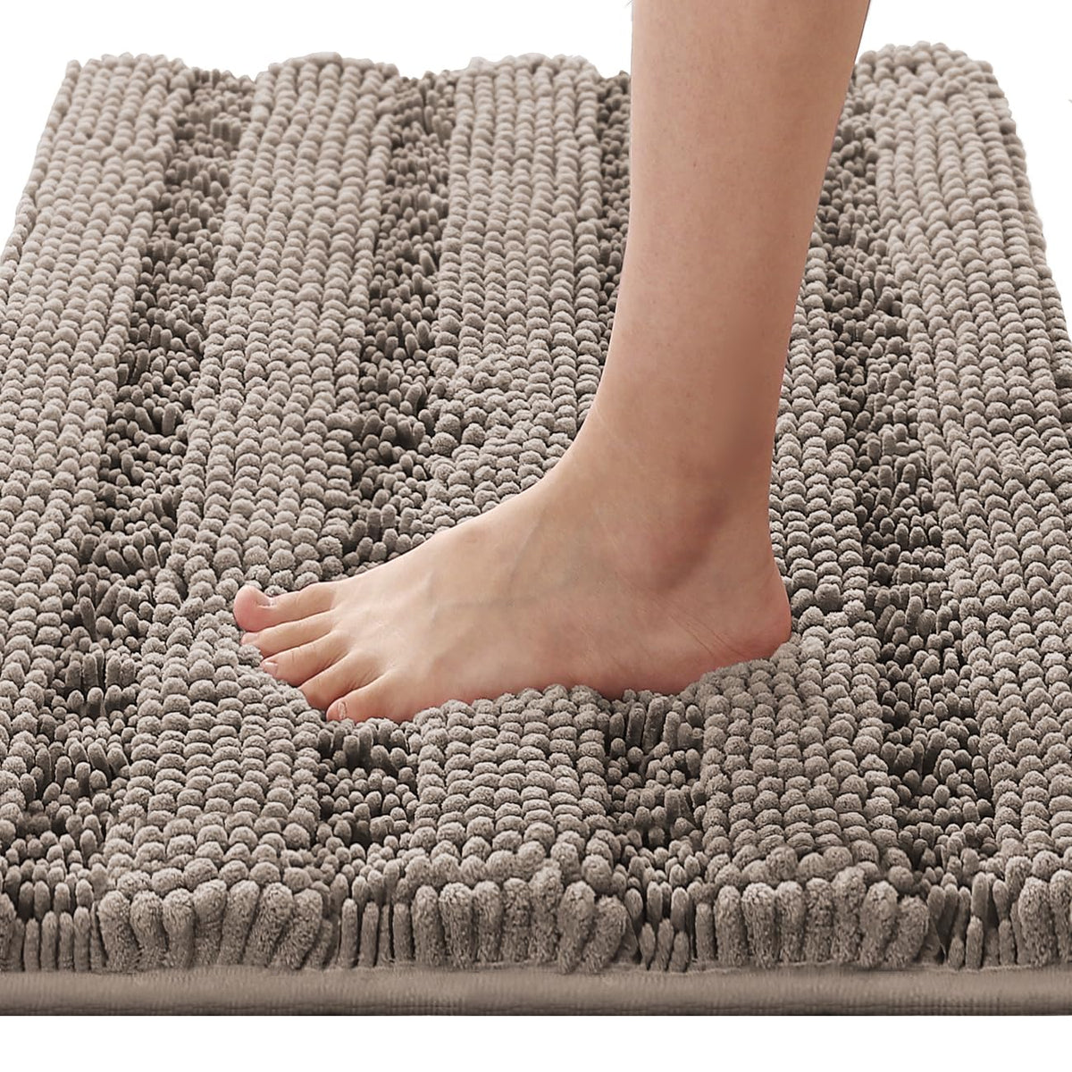 H.VERSAILTEX Bathroom Rugs Bath Rug Set 2 Piece Bathroom Contour Rug Toilet Mat Sets Non Slip Contour Bath Rug Ultra Thick Water Absorbent Striped Bath Mats Washable(47" x 17" Plus 20" x 20" U, Cream)
