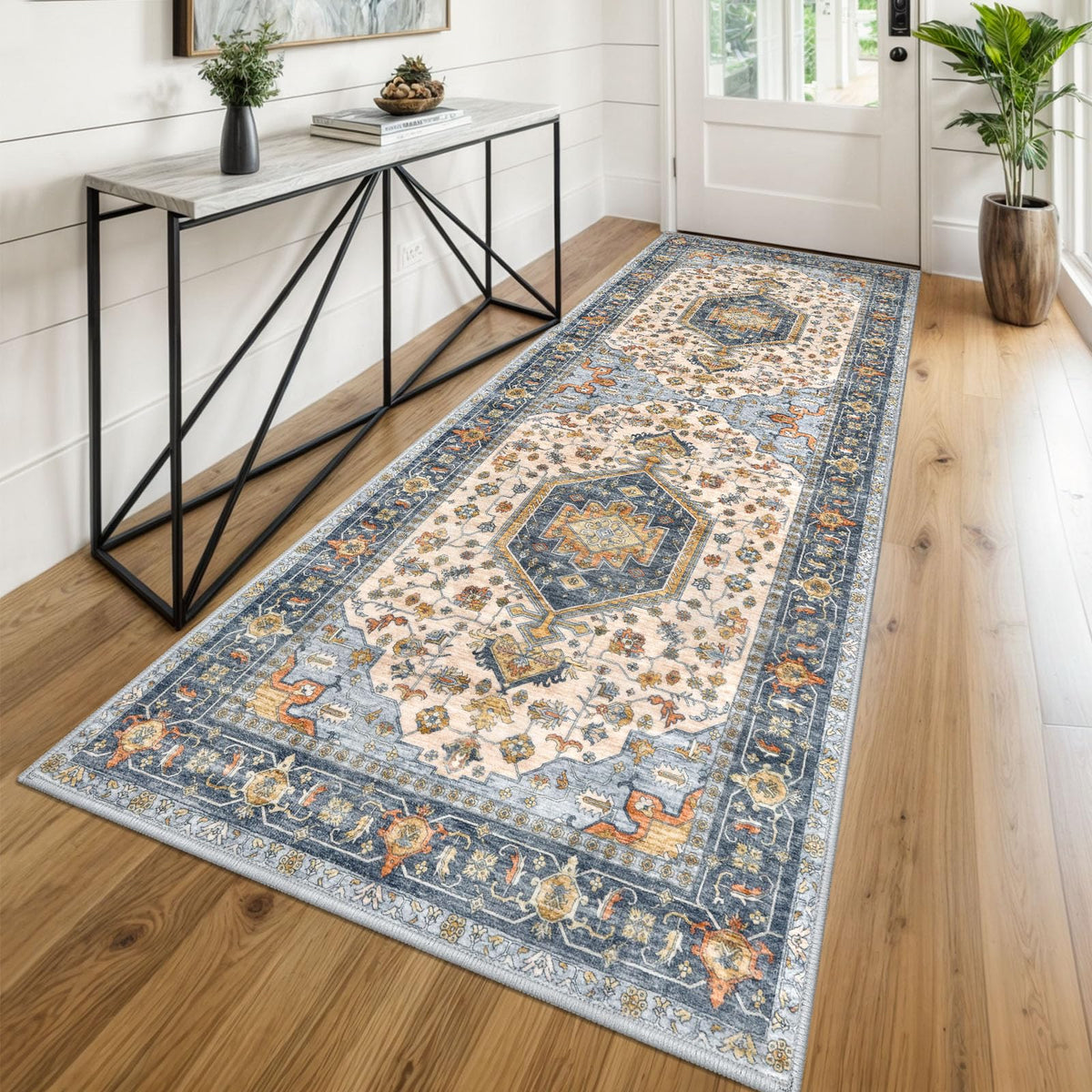 KUTA Entryway Rugs Indoor Washable Small Area Rug 2x3 Blue Entrance Carpet