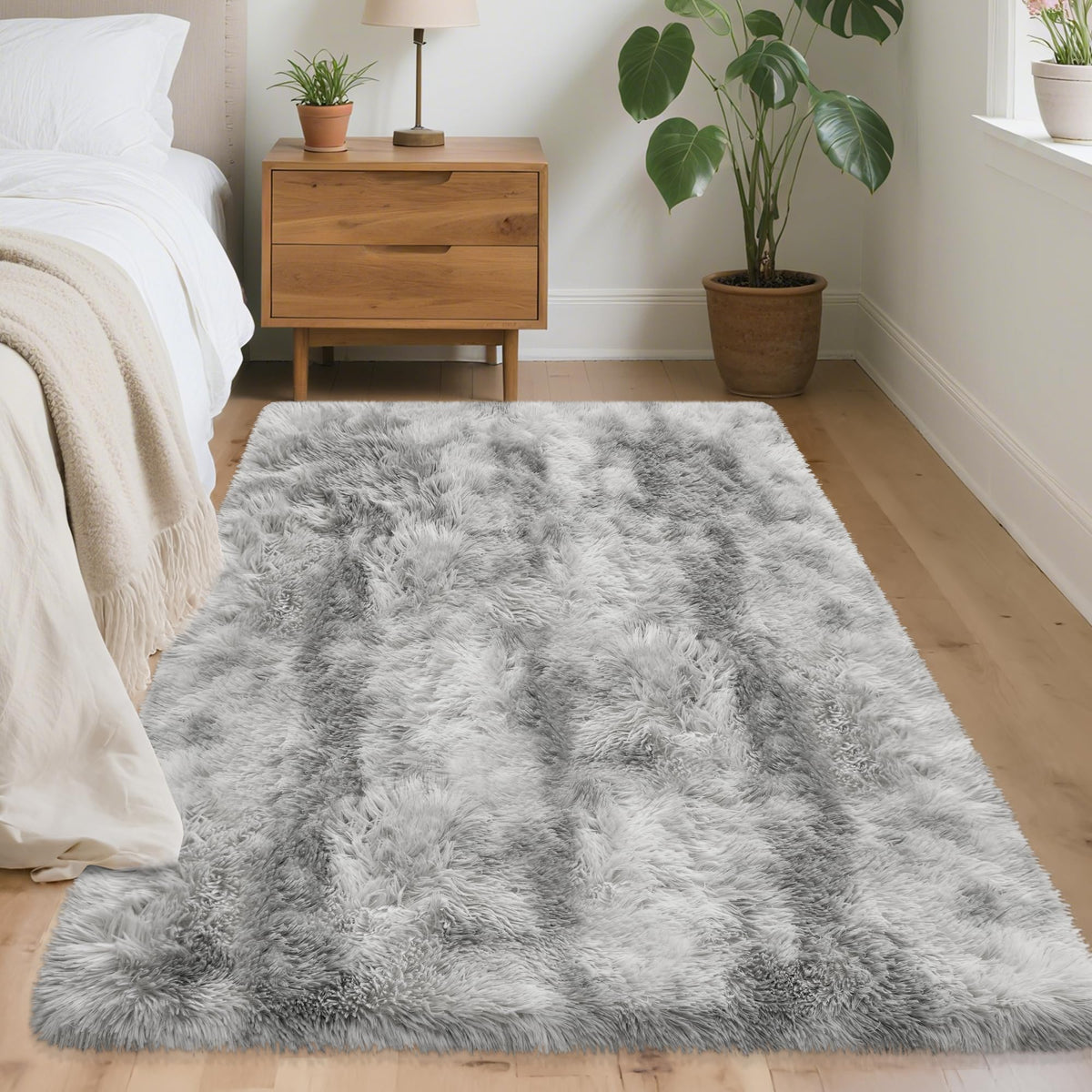 Soft Fluffy Beige Runner Rug for Bedroom, Bedside Long Rug Runner