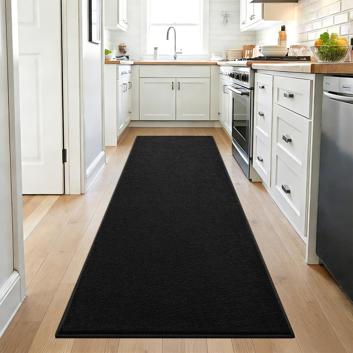 ISEAU 2x6 Soft Runner Rug for Hallway, Washable and Non-Slip, Black