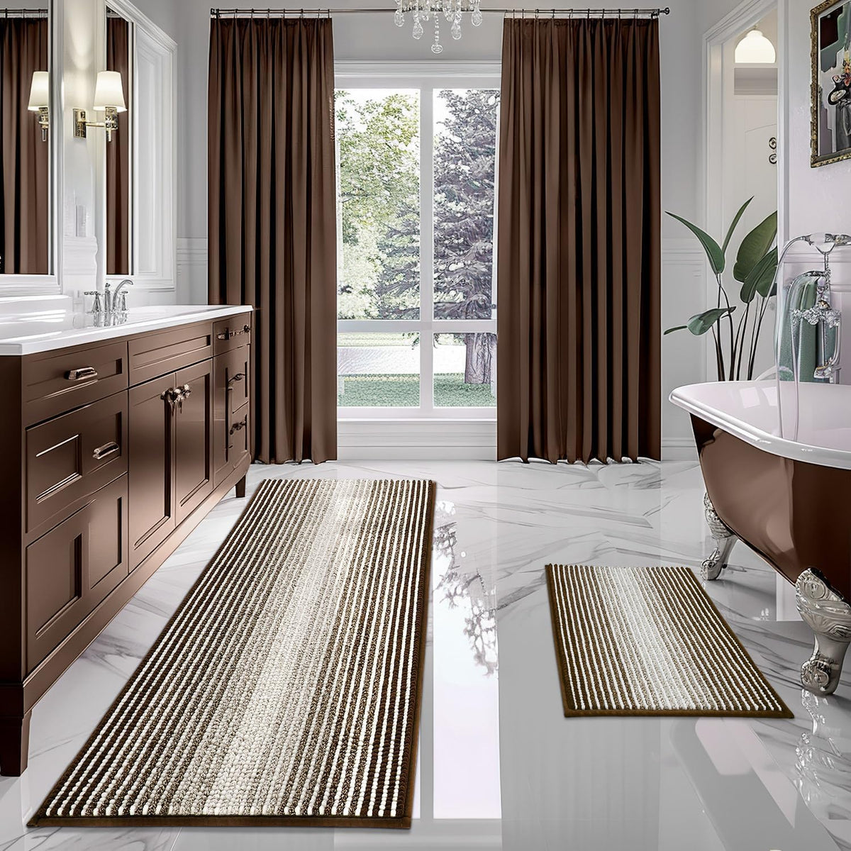 BSICPRO Bathroom Rugs Sets 2 Piece, Non Slip Striped Bath Mats, Sage
