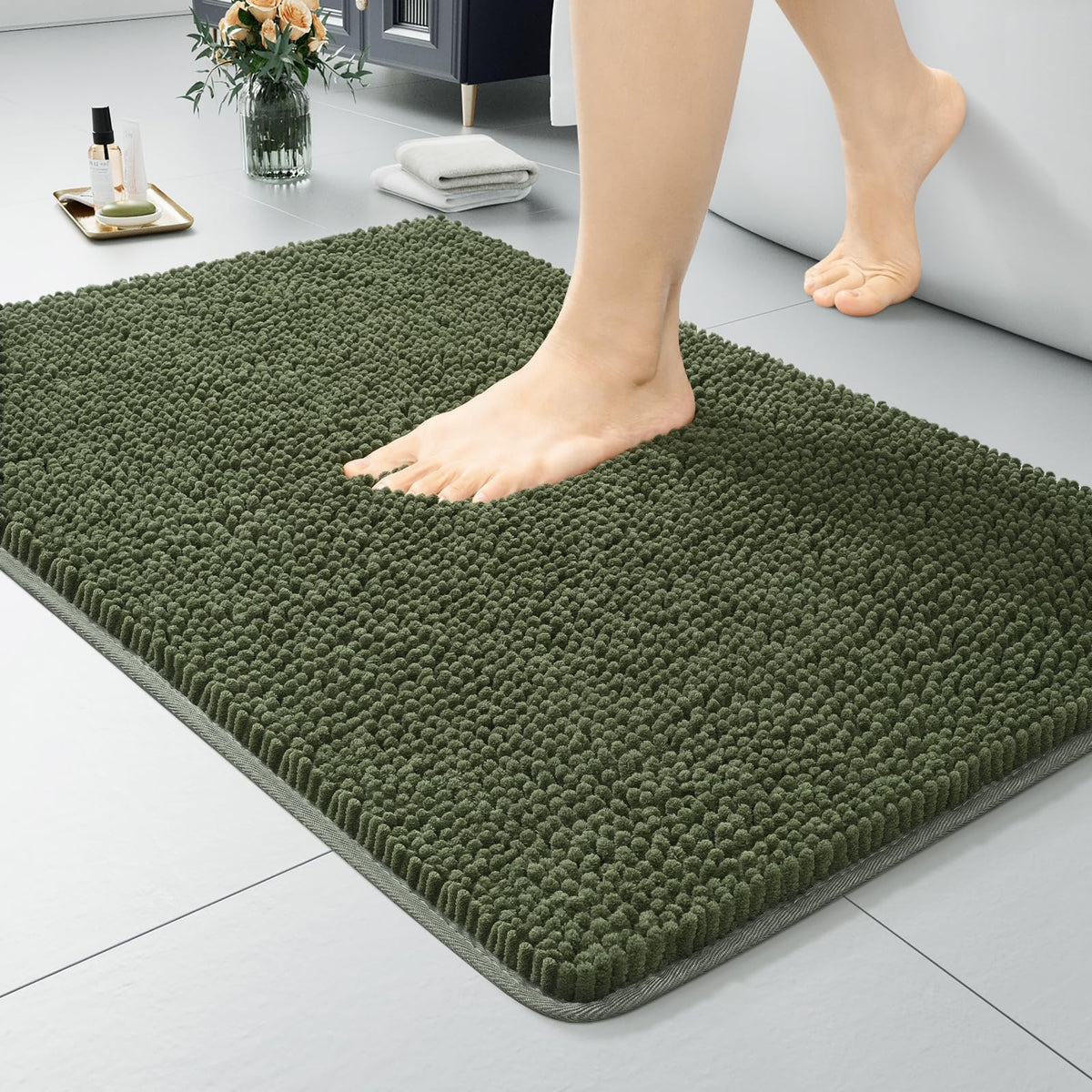 LOCHAS Luxury Bathroom Rug Shaggy Bath Mat 24 x 60 Inch, Gray