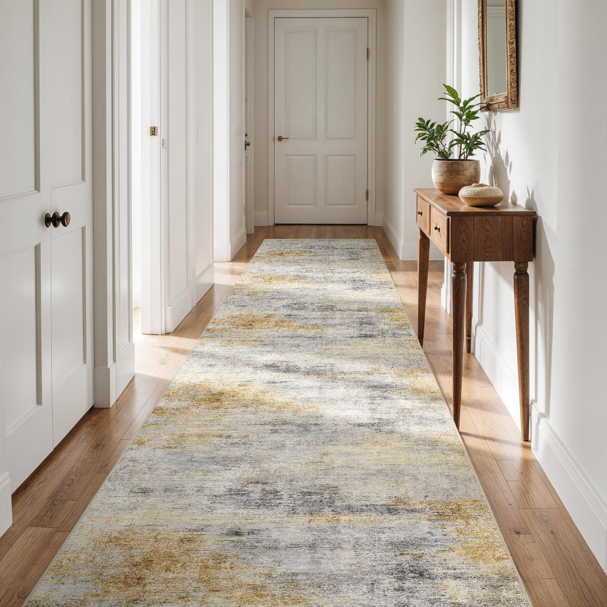 2x5 Runner Rug Washable Moroccan: Non Slip Kitchen Long Floor Mat Beige
