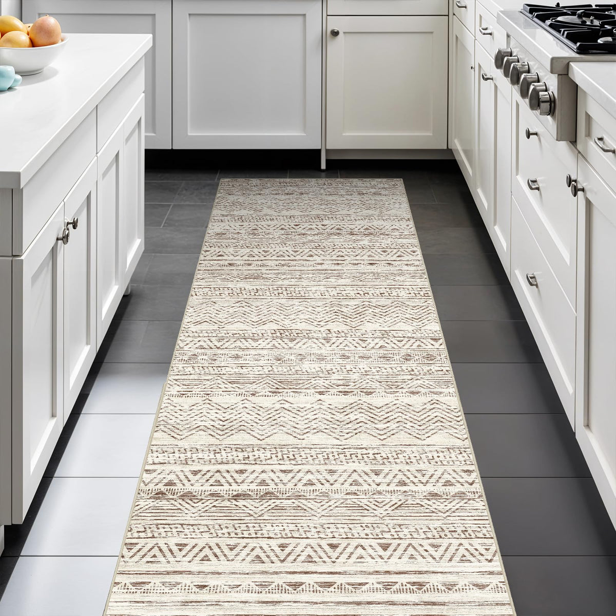 2x5 Runner Rug Washable Moroccan: Non Slip Kitchen Long Floor Mat Beige